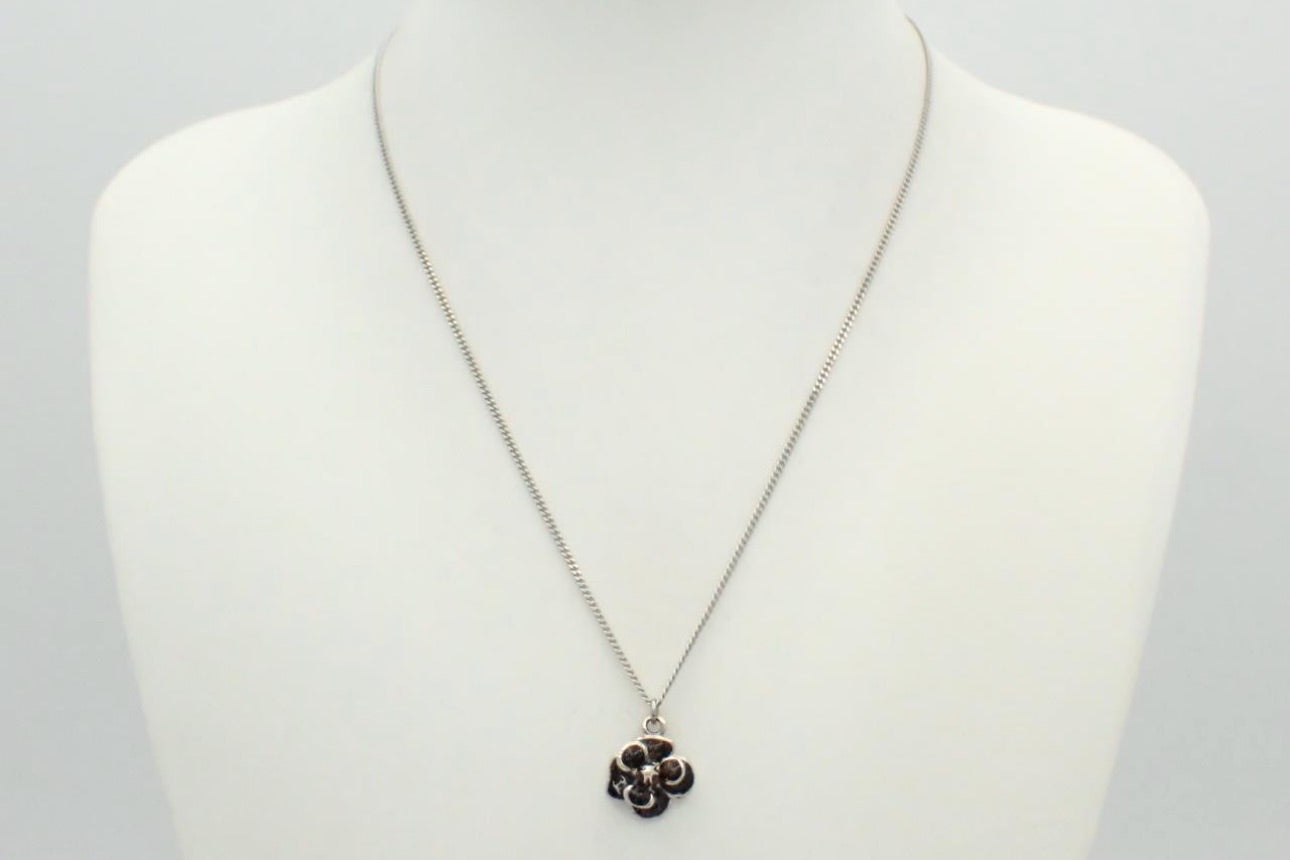 Chanel 2009 Spring Black Enamel Camellia Pendant Necklace