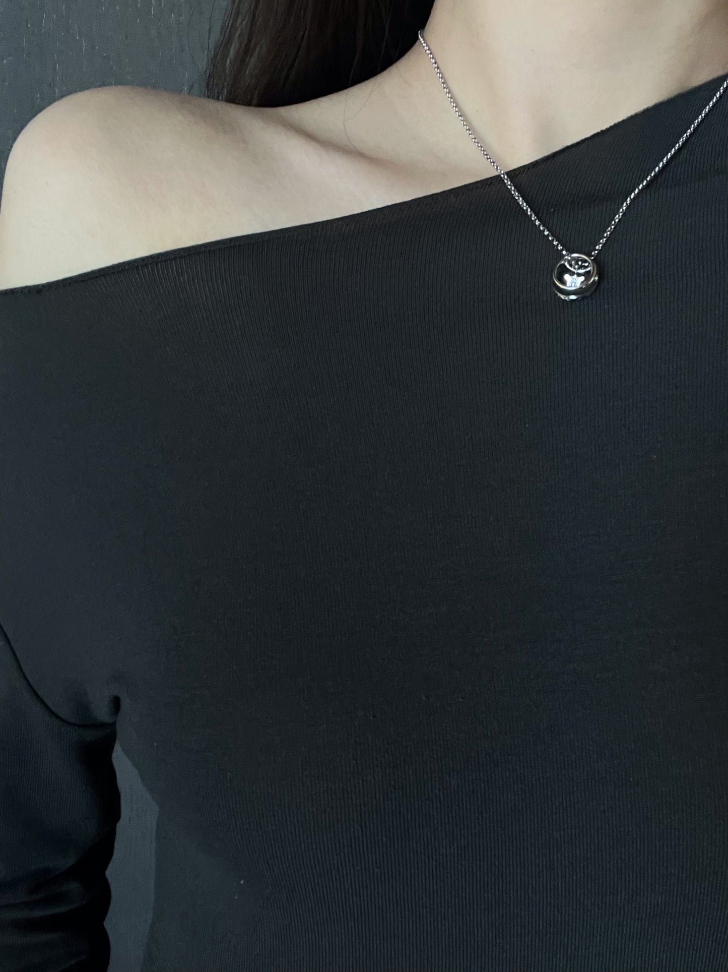 CELINE 925 Sterling Silver Logo Ring Pendant Necklace