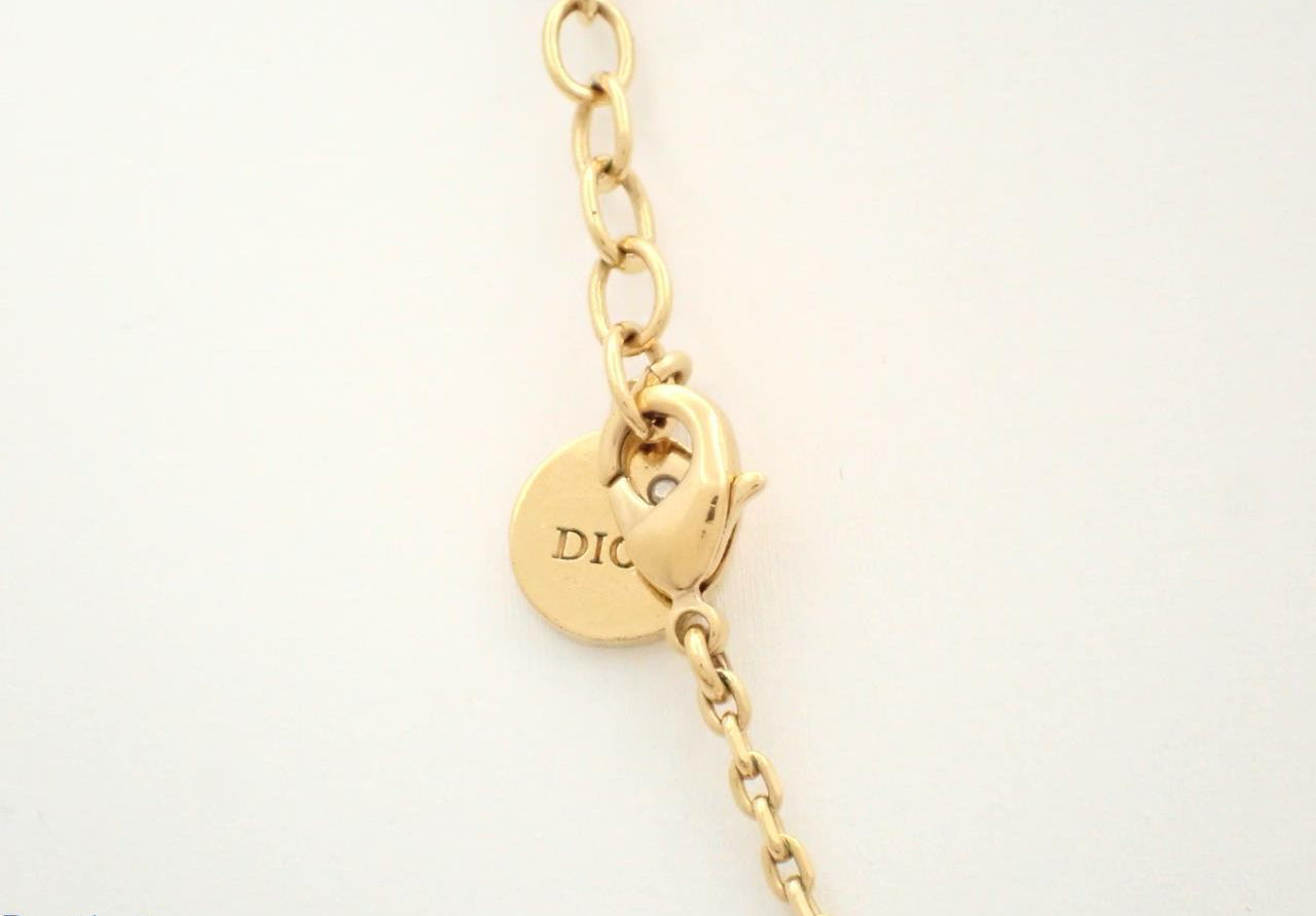 Dior Gold Crystal Logo Letter Necklace