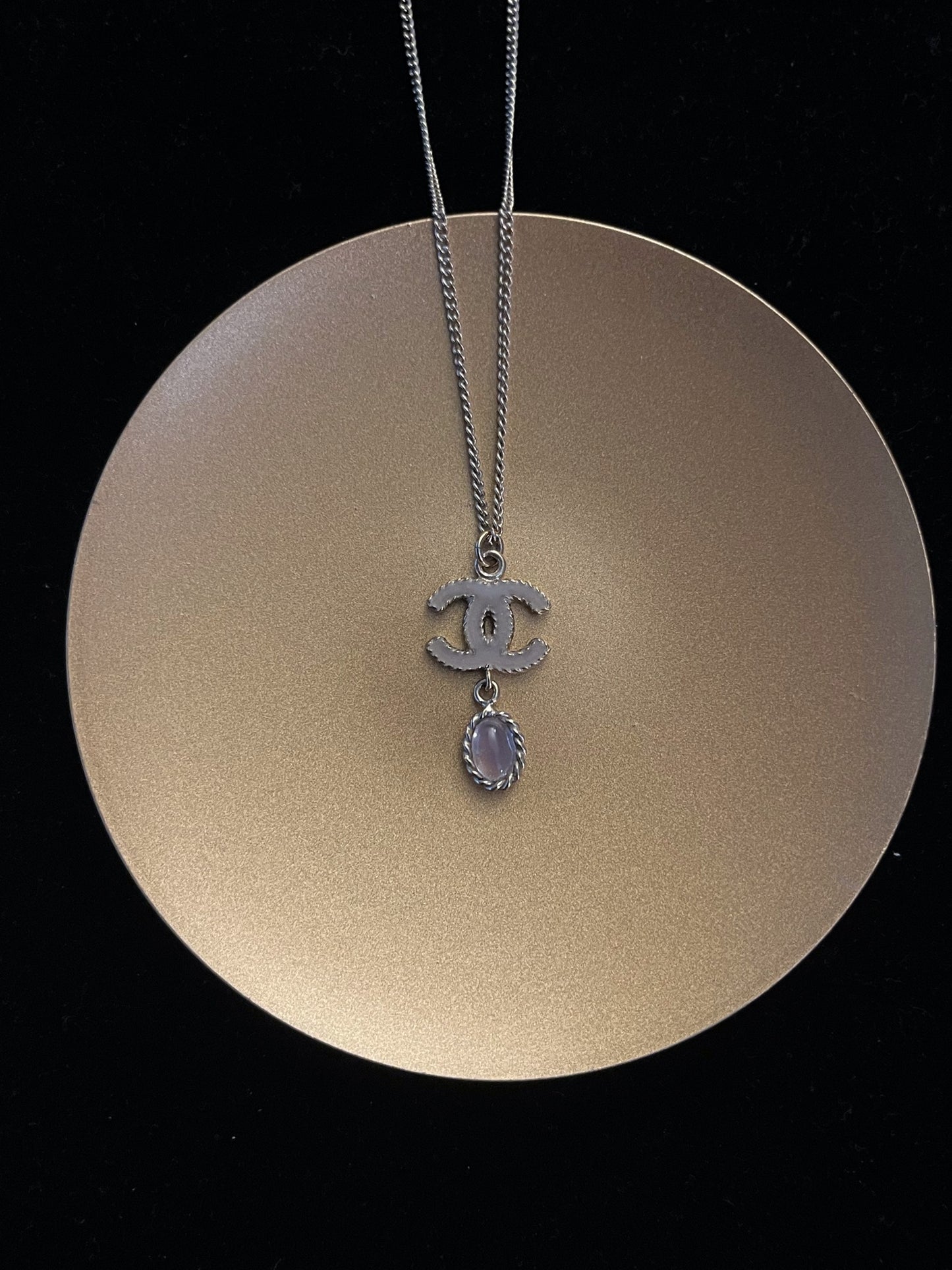Chanel 2012 Gold CC Logo Pink Crystal Drop Necklace