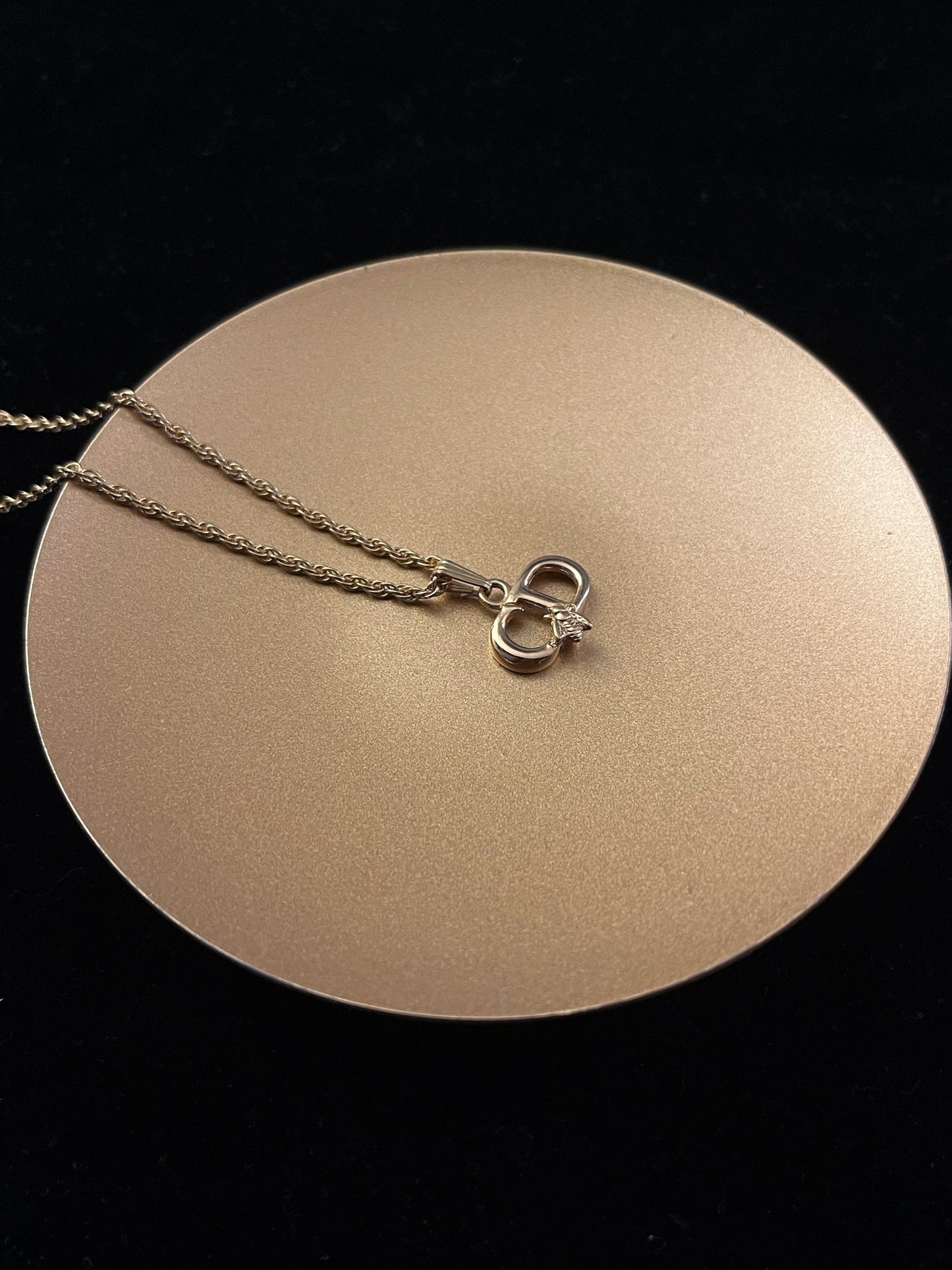 Vintage Dior Gold CD Logo Bee Charm Necklace