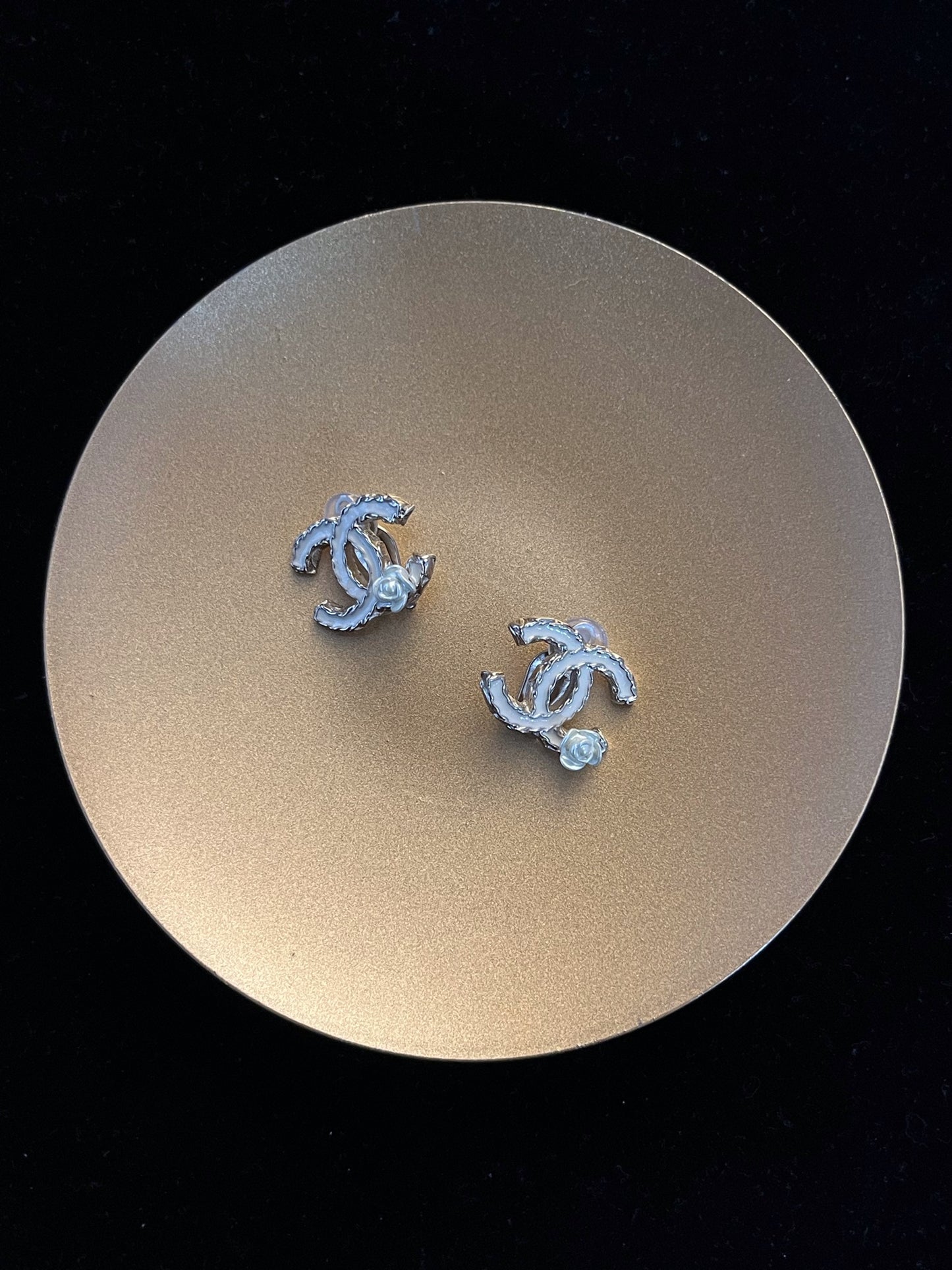 Chanel 2012 CC Camellia Ivory Enamel Clip-On Earrings