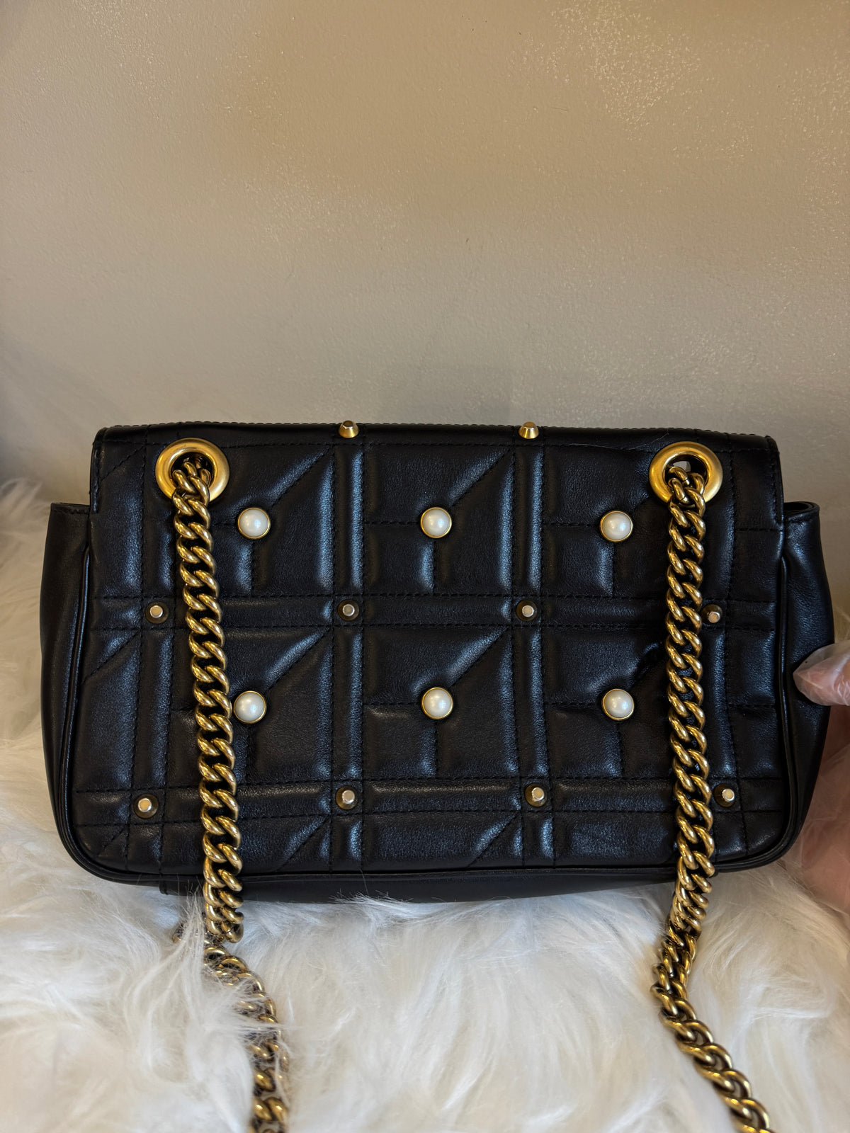 Gucci GG Marmont Pearl Stud Matelassé Chain Shoulder Bag