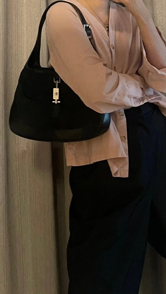 Gucci Vintage Black Suede Jackie Shoulder Bag