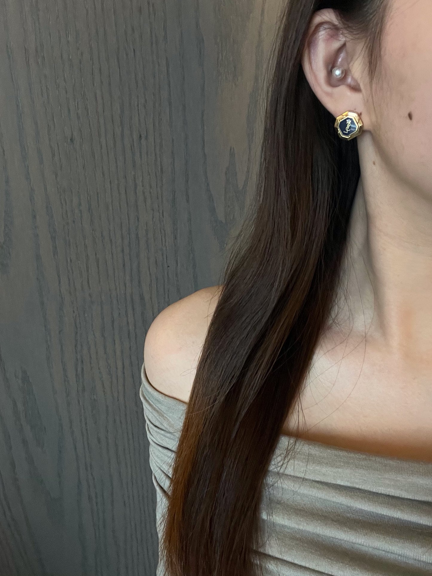 YSL Black & Gold Classic Logo Ear Clips