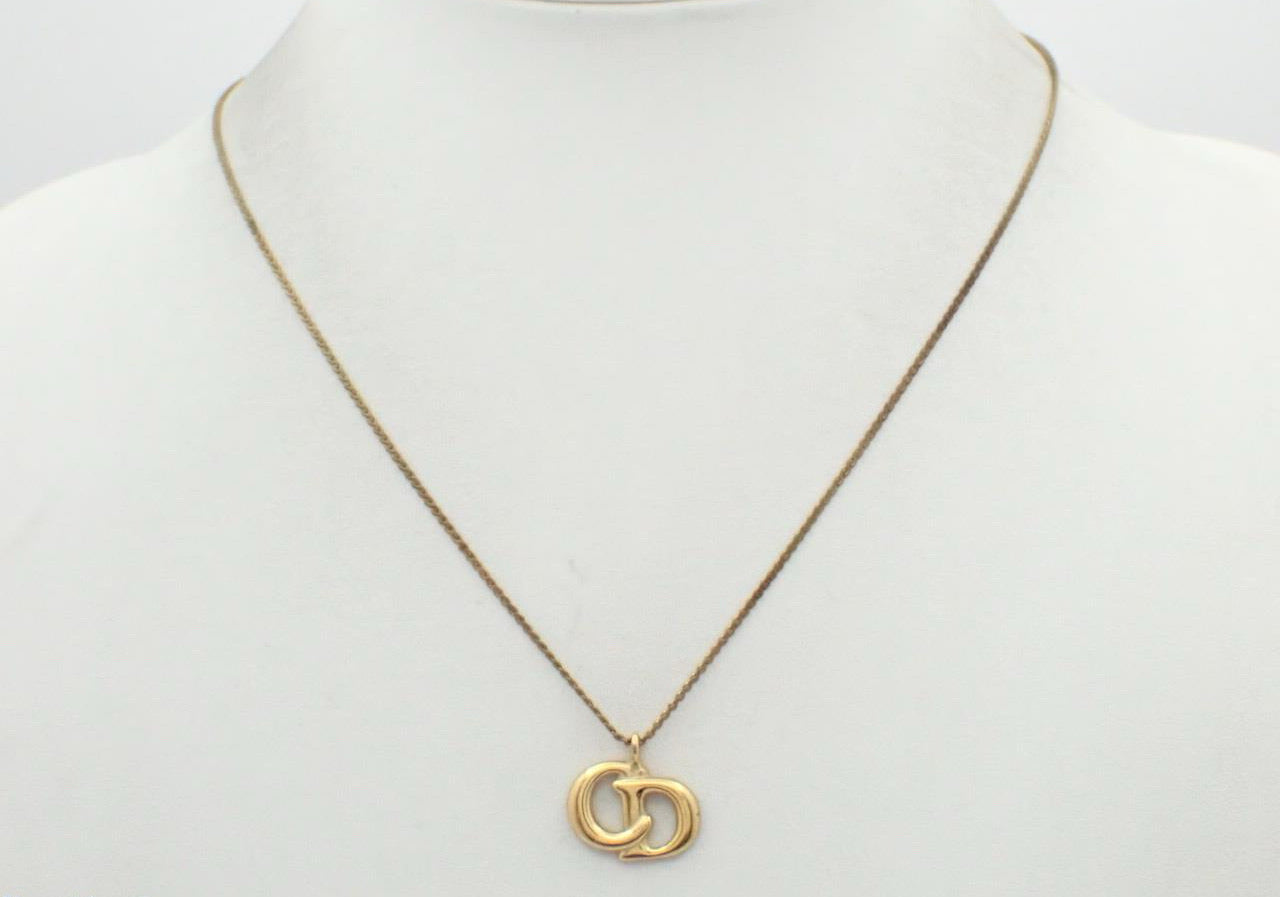 Vintage Dior Gold CD Logo Pendant Necklace