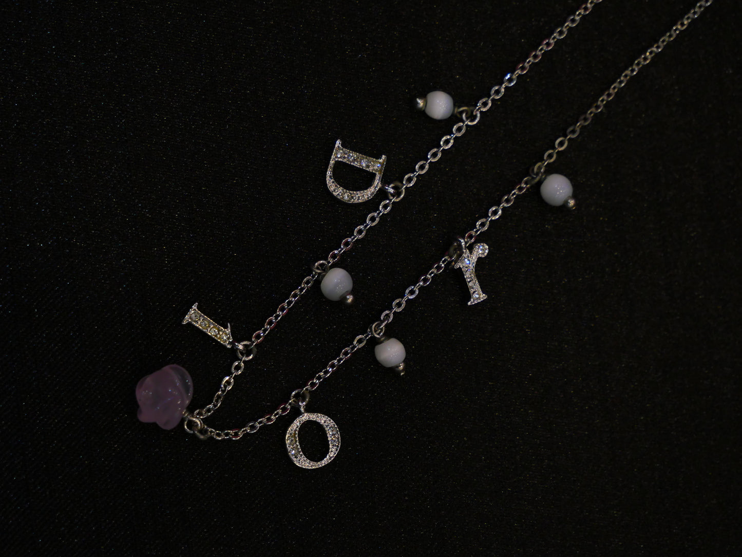 Vintage Dior Crystal Logo & Rose Charm Adjustable Choker Necklace