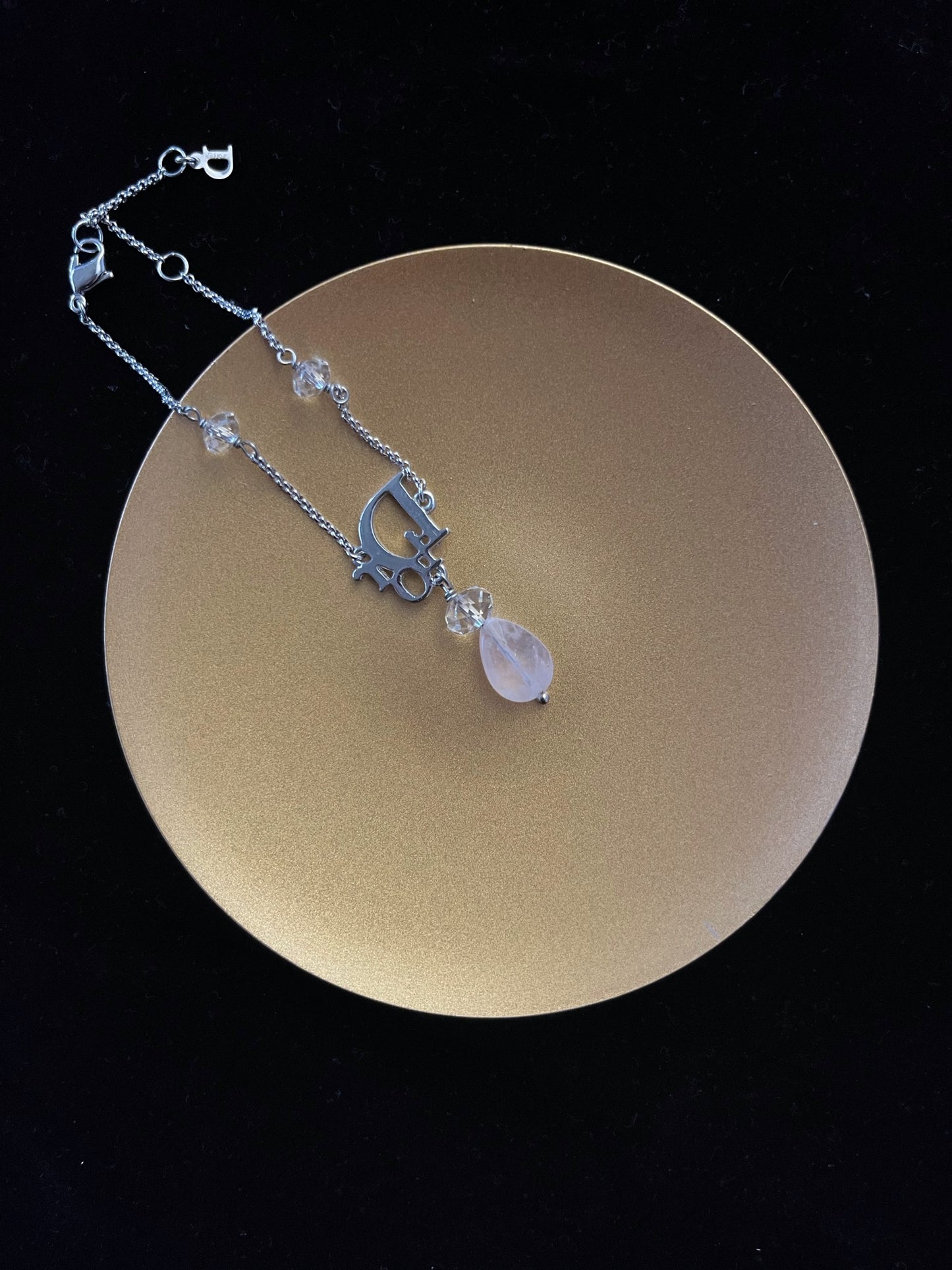 Vintage Dior Pink Chalcedony Crystal Logo Bracelet