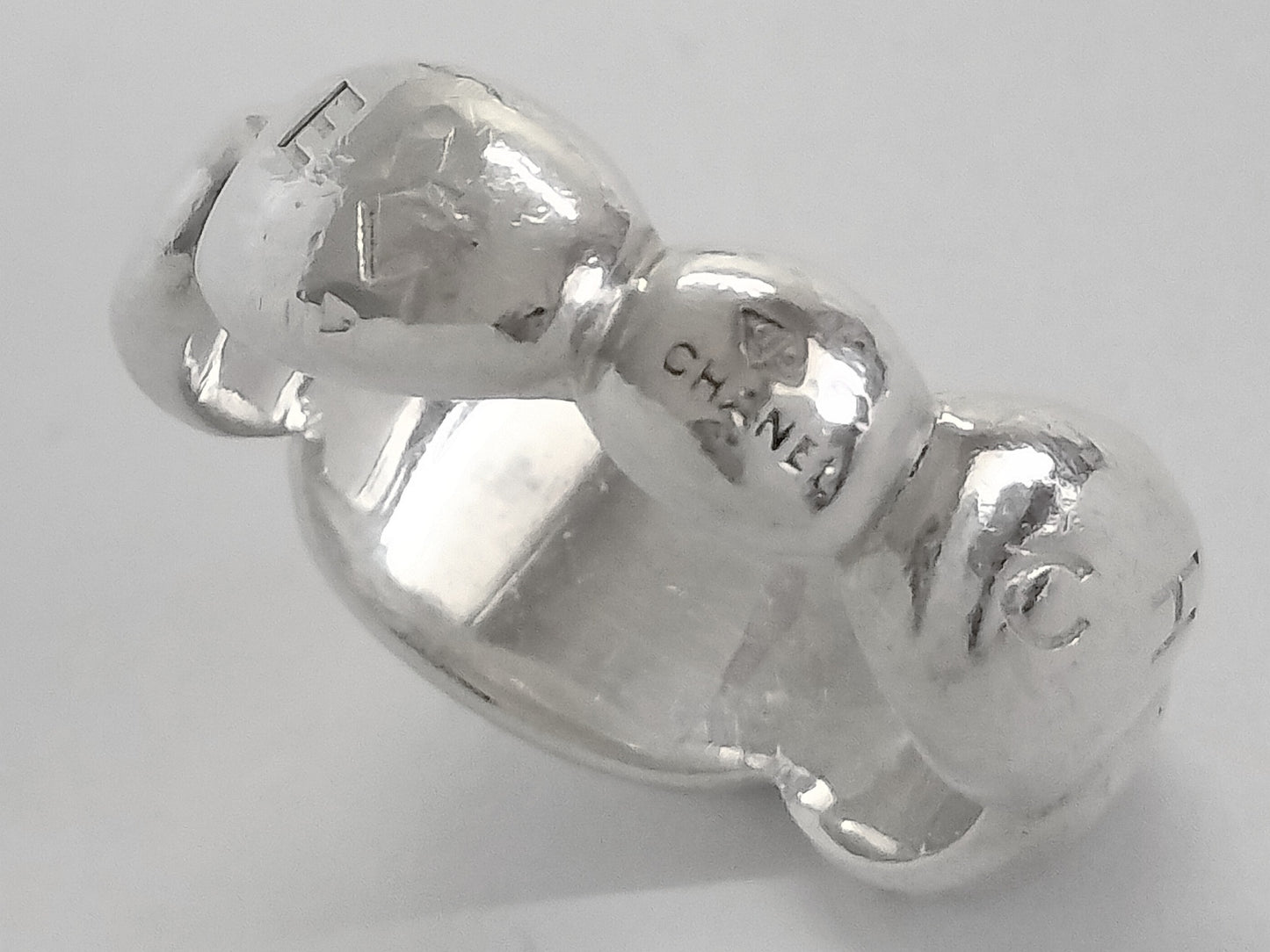 Chanel 2000s Sterling Silver “Cloud” Logo Ring