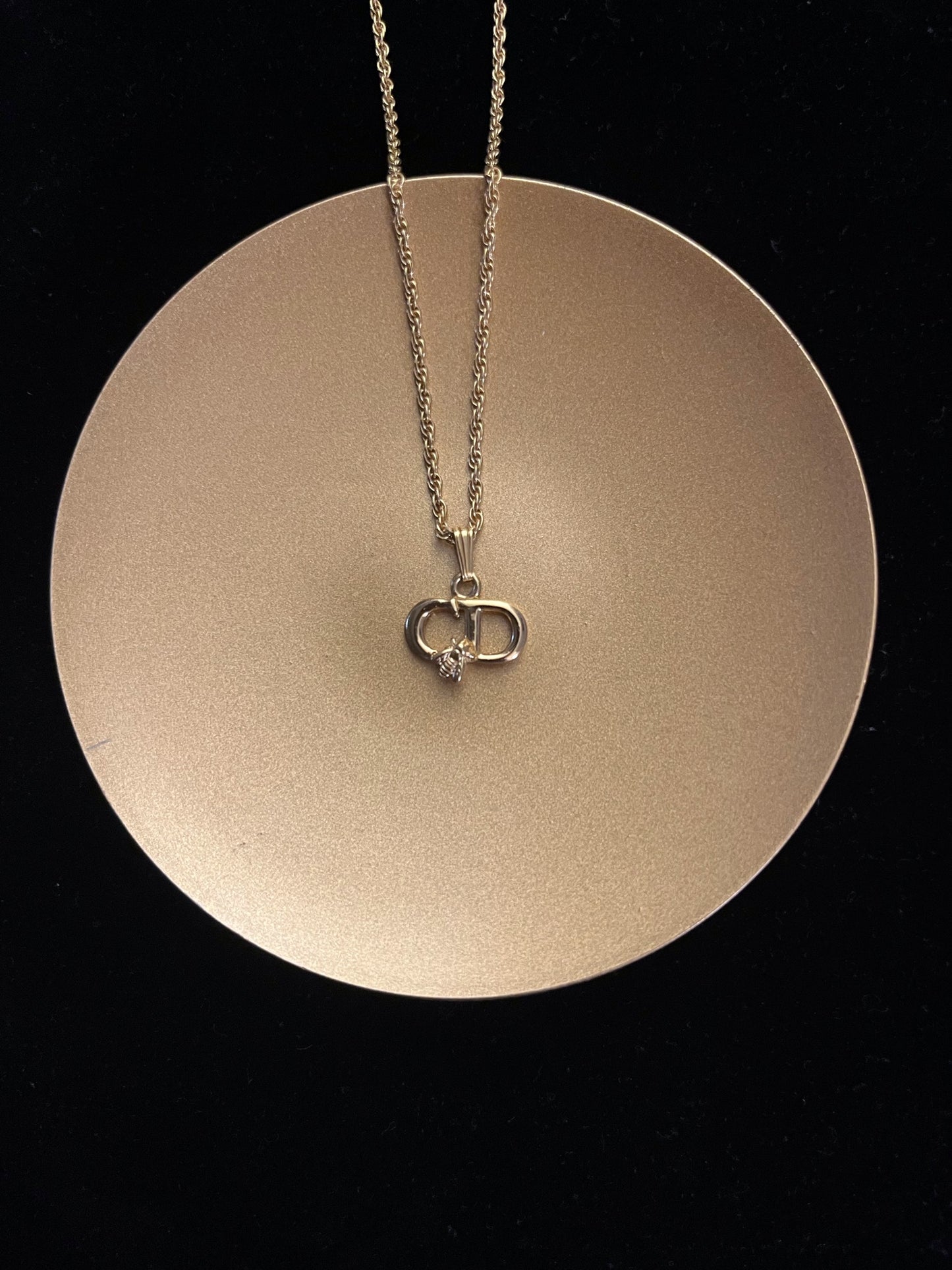 Vintage Dior Gold CD Logo Bee Charm Necklace