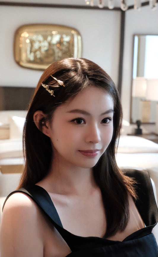 Miu Miu Gold Script & Pearl Hair Clip Set