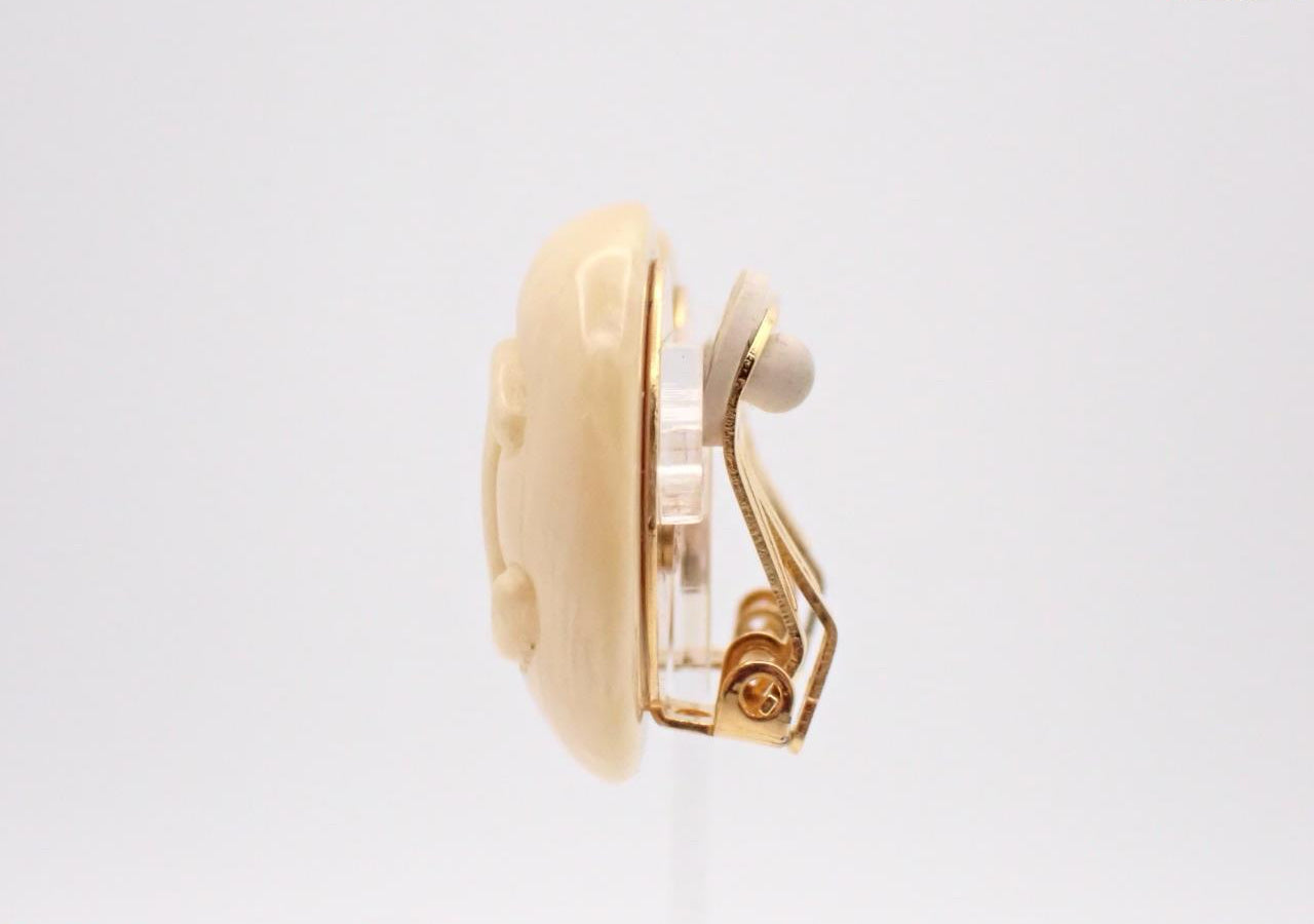 Vintage Chanel 2000s Ivory CC Button Ear Clips