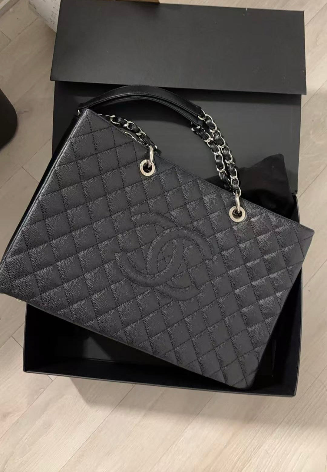 CHANEL Caviar Leather Quilted Grand Shopping Tote GST Shoulder Bag