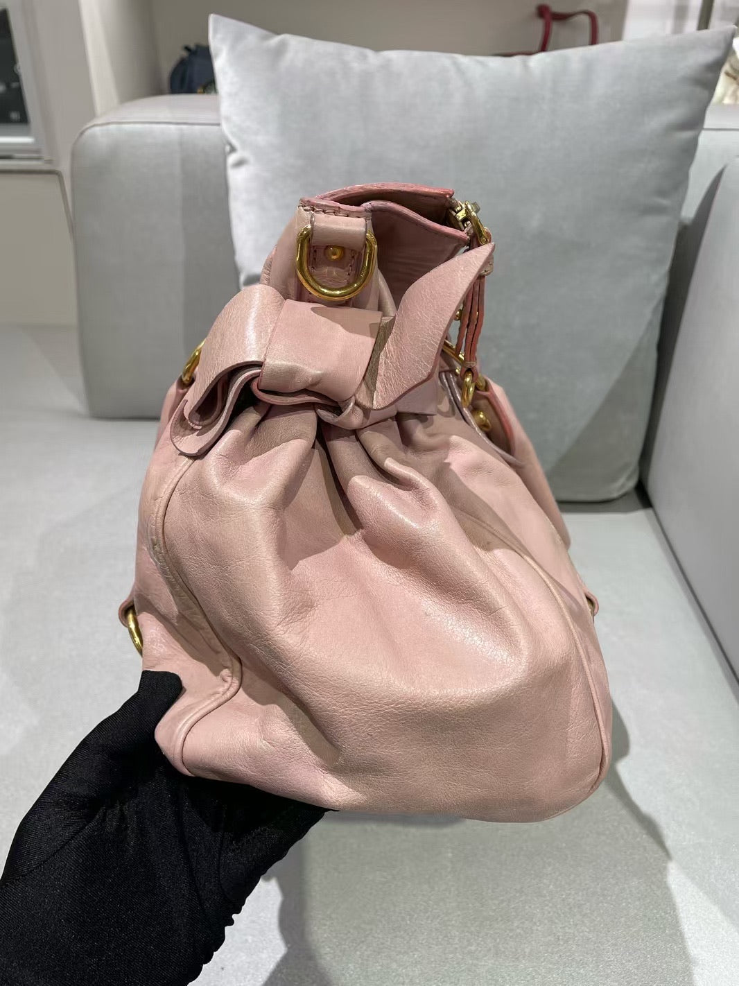 Miu Miu Vitello Lux Bow Satchel – Pink