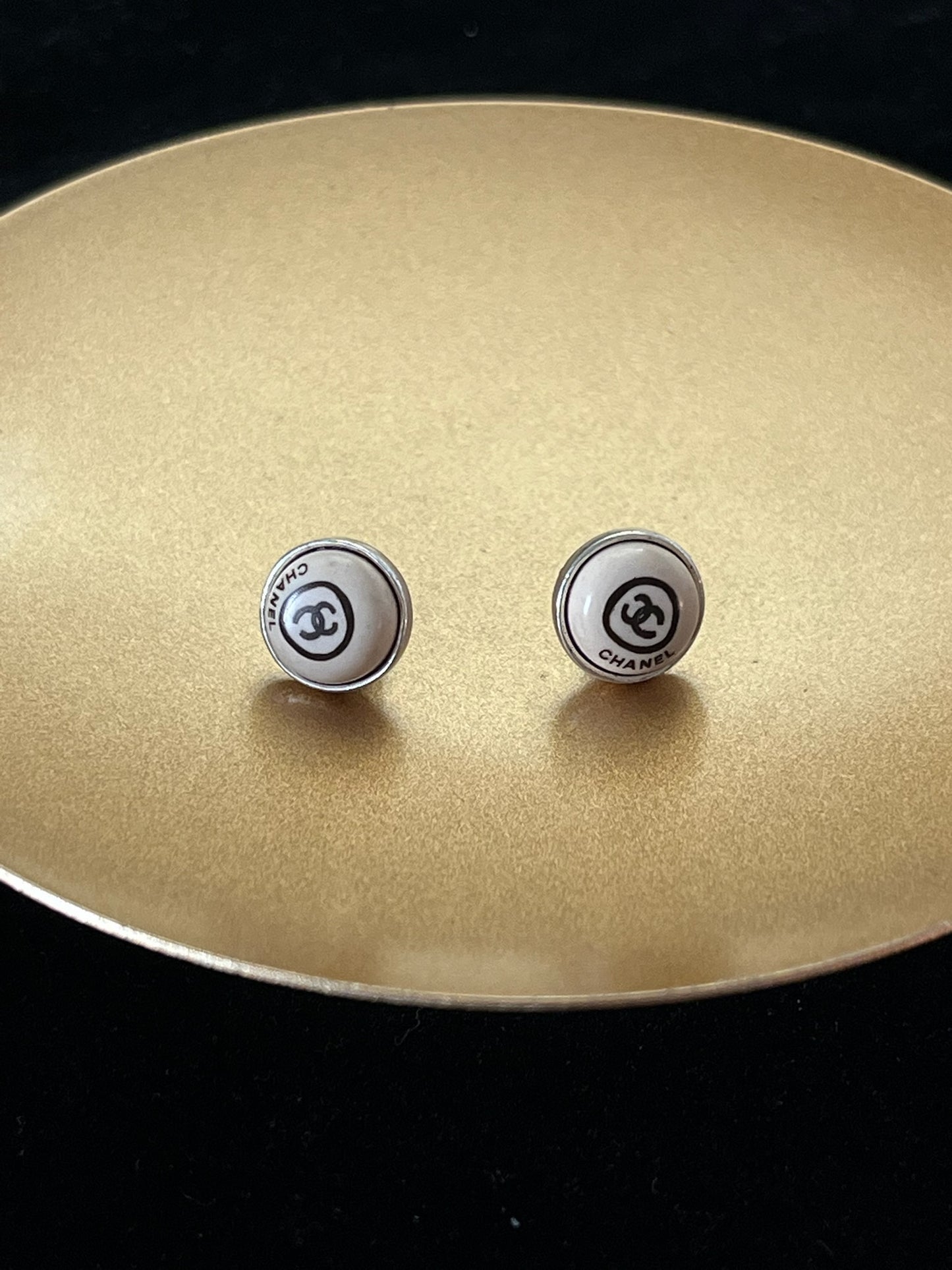 Chanel 2000 Cream White CC Sweet Bean Stud Earrings