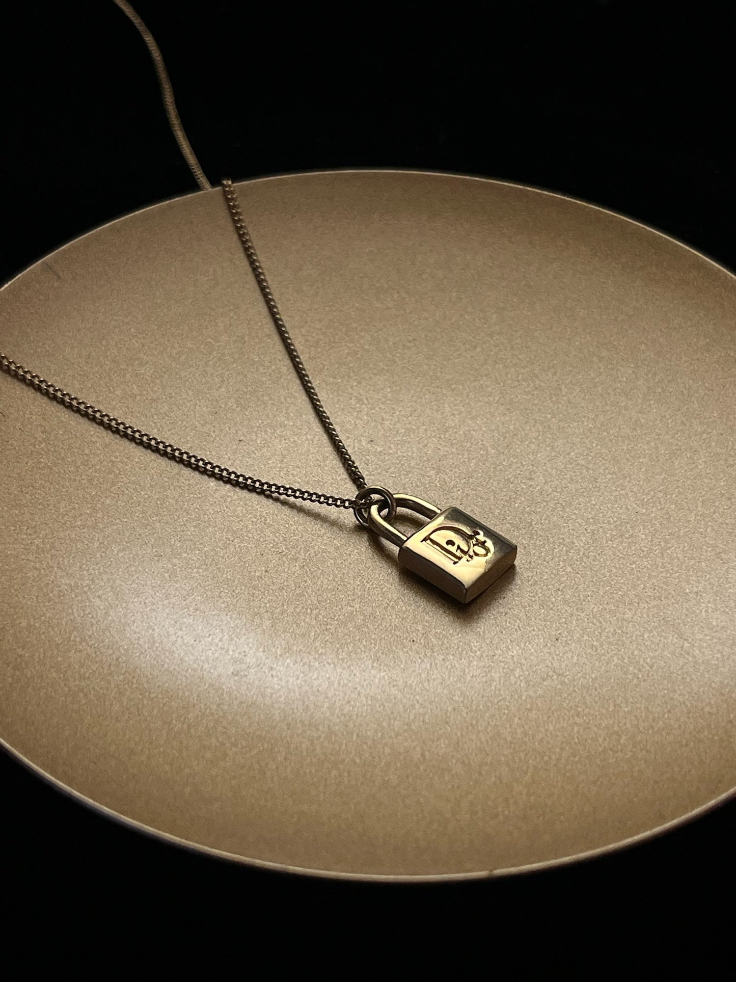 Vintage Dior Gold Padlock Pendant Necklace