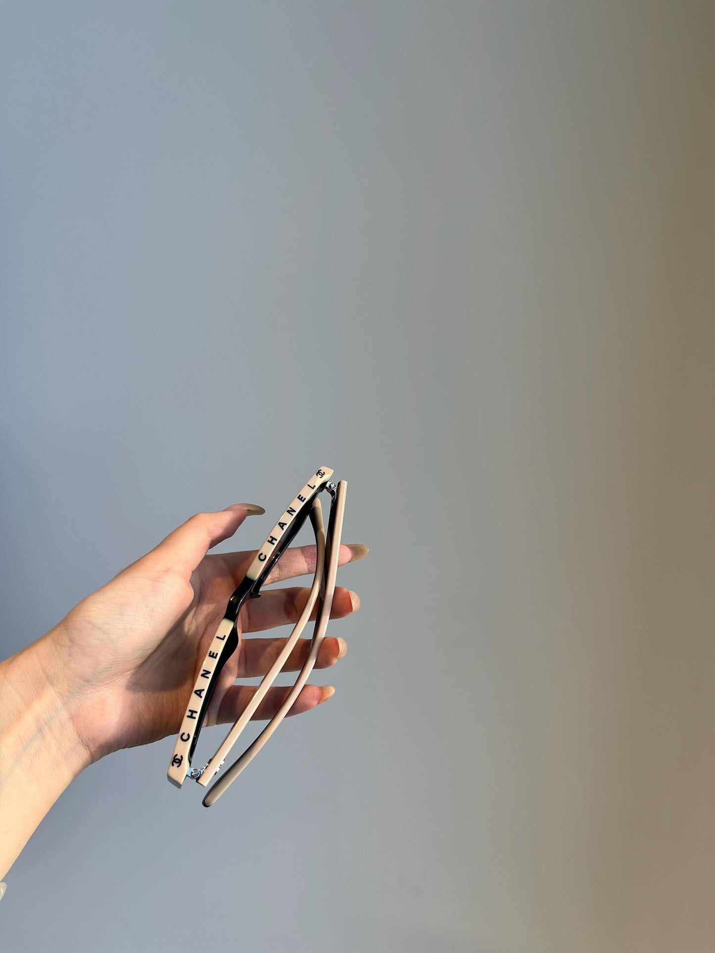 Chanel Vintage Black & Beige Two-Tone Logo Narrow Sunglasses