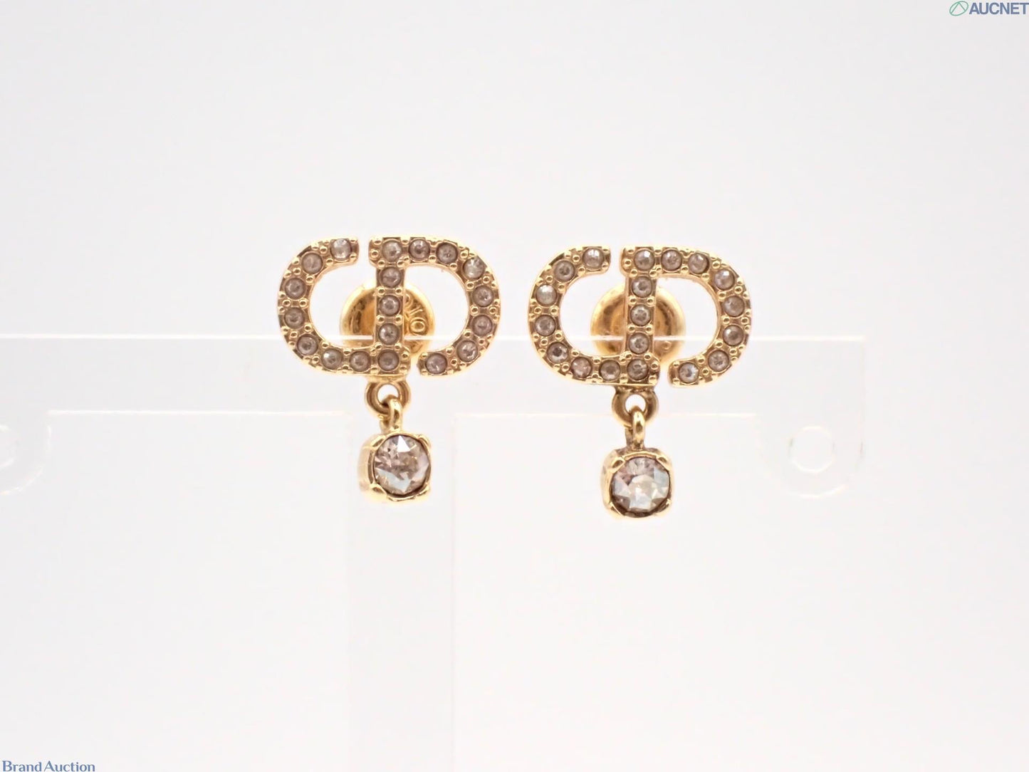 Dior Gold Crystal CD Drop Earrings