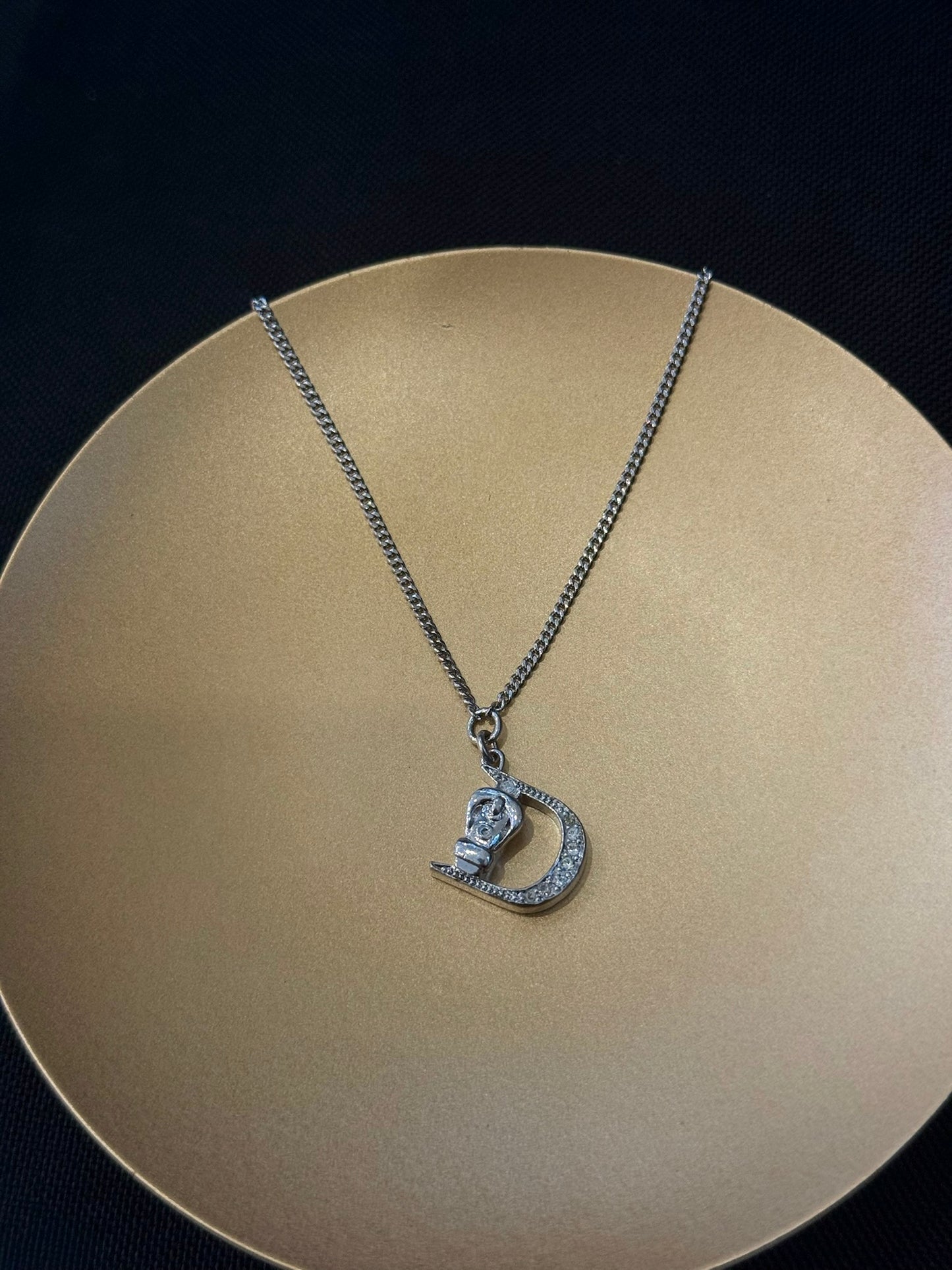 Vintage Dior Crystal “D” Logo Pendant Necklace