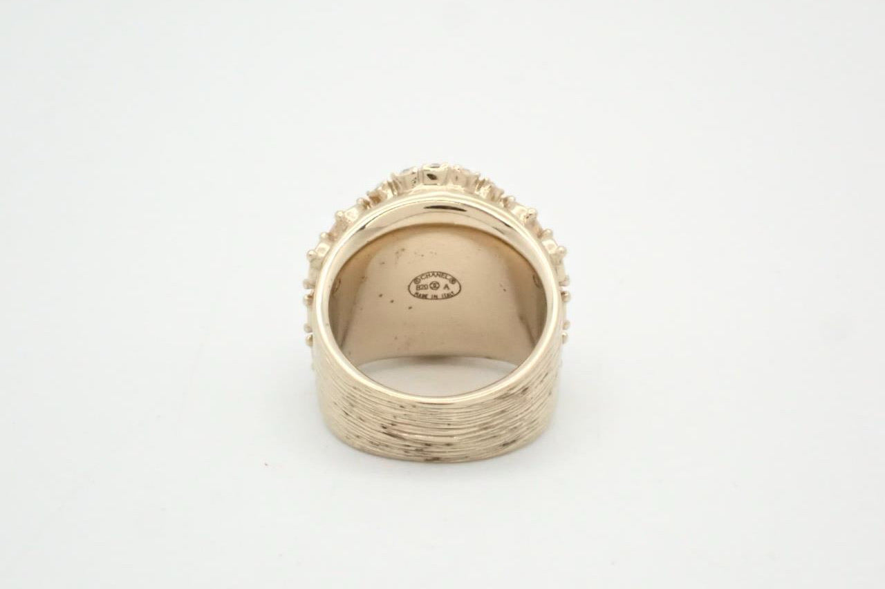 Chanel 2020 Gold-Tone CC Pearl Rhinestone Ring