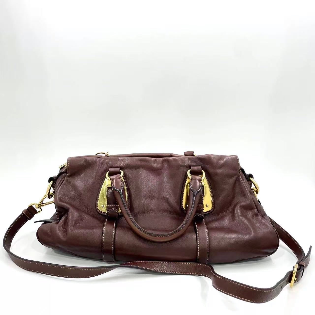 Prada Leather Top Handle Satchel – Dark Brown
