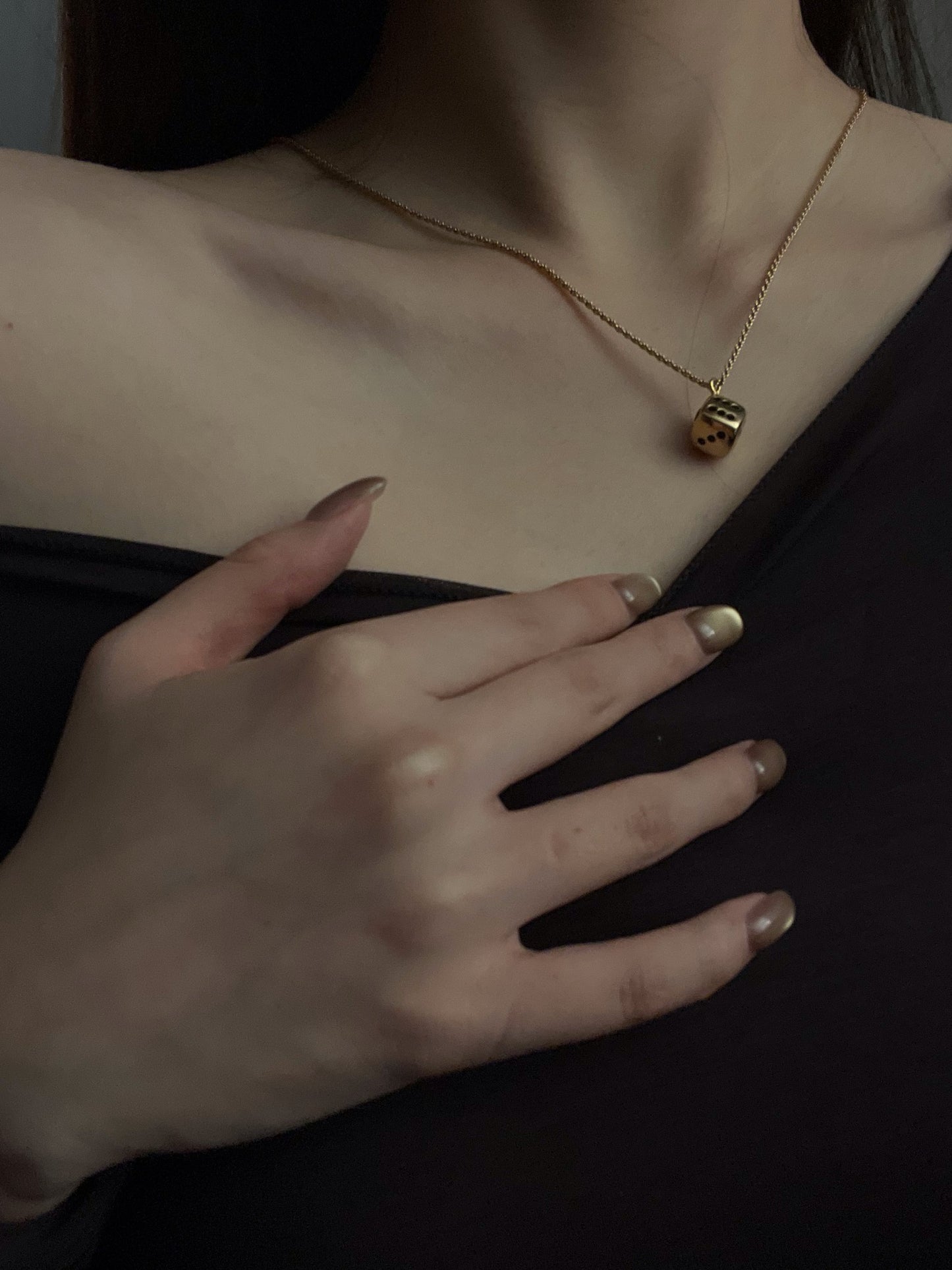 Vintage Dior Black & Gold Dice Pendant Necklace