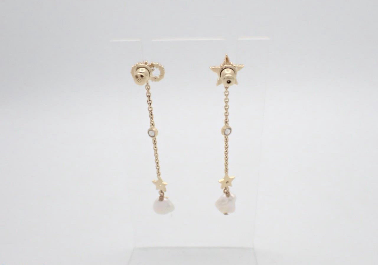 Dior Star & Crystal Pearl Chain Drop Earrings