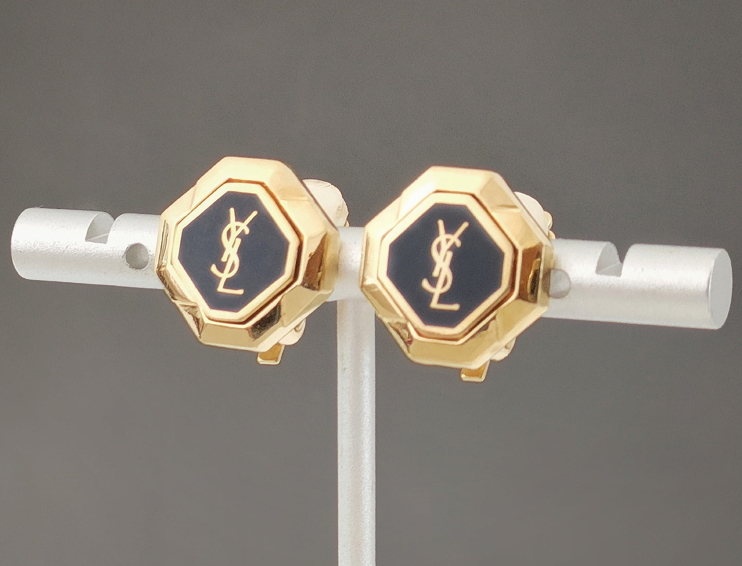 YSL Black & Gold Classic Logo Ear Clips