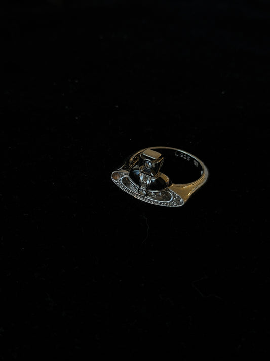 Vivienne Westwood 2010s "Orbit Punk" Crystal-Paved Silver-Tone Orb Ring