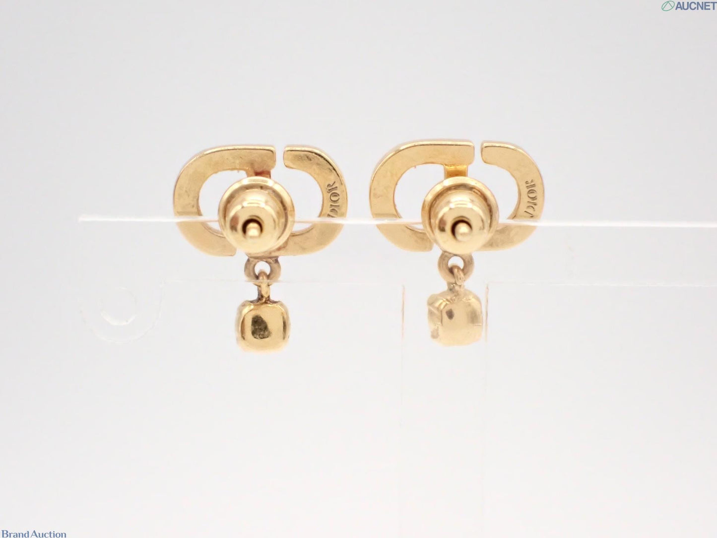 Dior Gold Crystal CD Drop Earrings