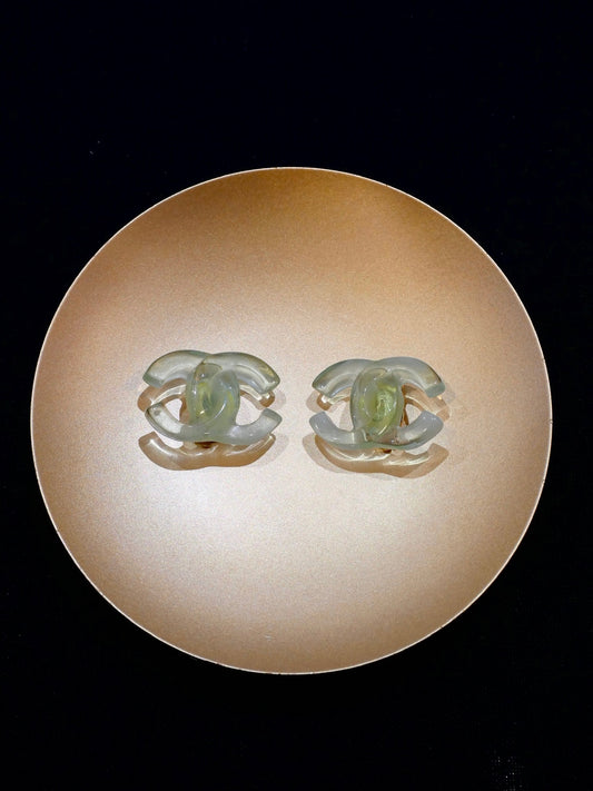 Chanel 2001 Mint Green Translucent CC Clip-On Earrings