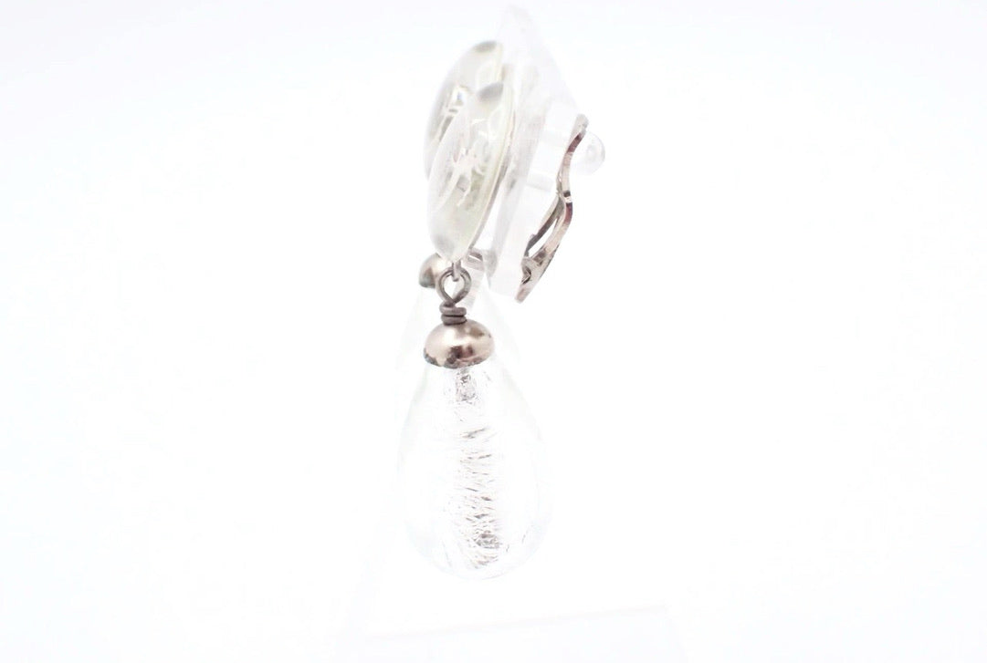 Chanel 1999 Rare CC Glass Drop Earrings (Silver Tone)
