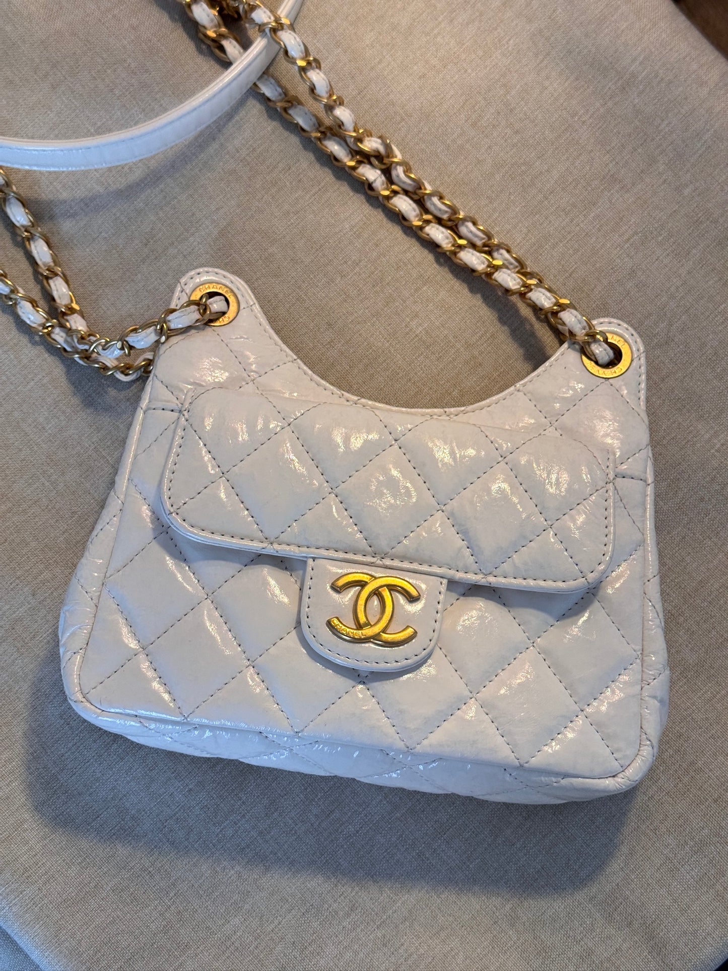 Chanel 2024 White Quilted Small Shoulder Bag with Chain