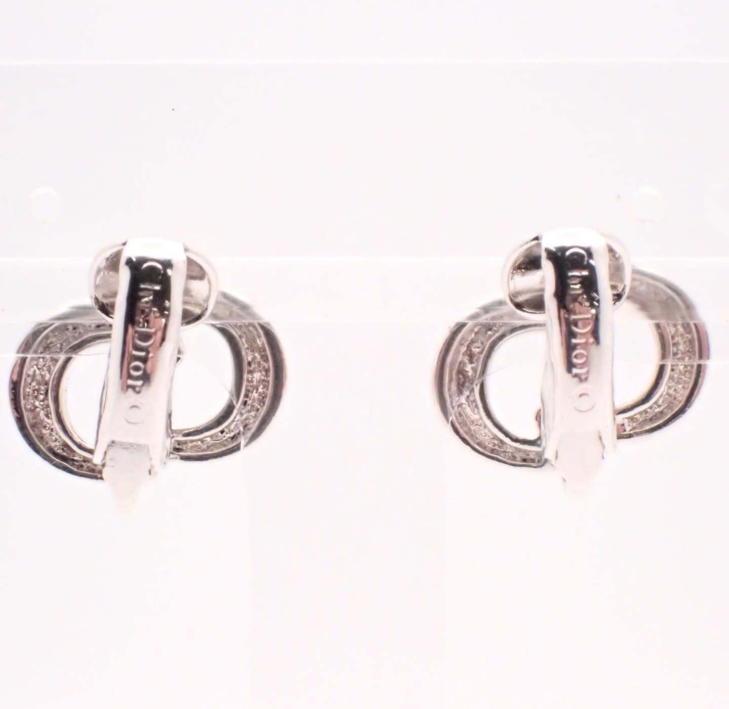 Vintage Dior Silver Crystal CD Clip-On Earrings
