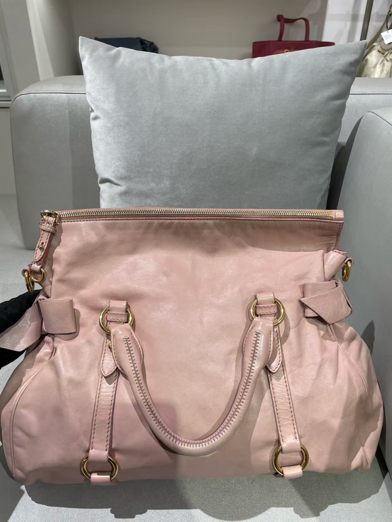 Miu Miu Vitello Lux Bow Satchel – Pink