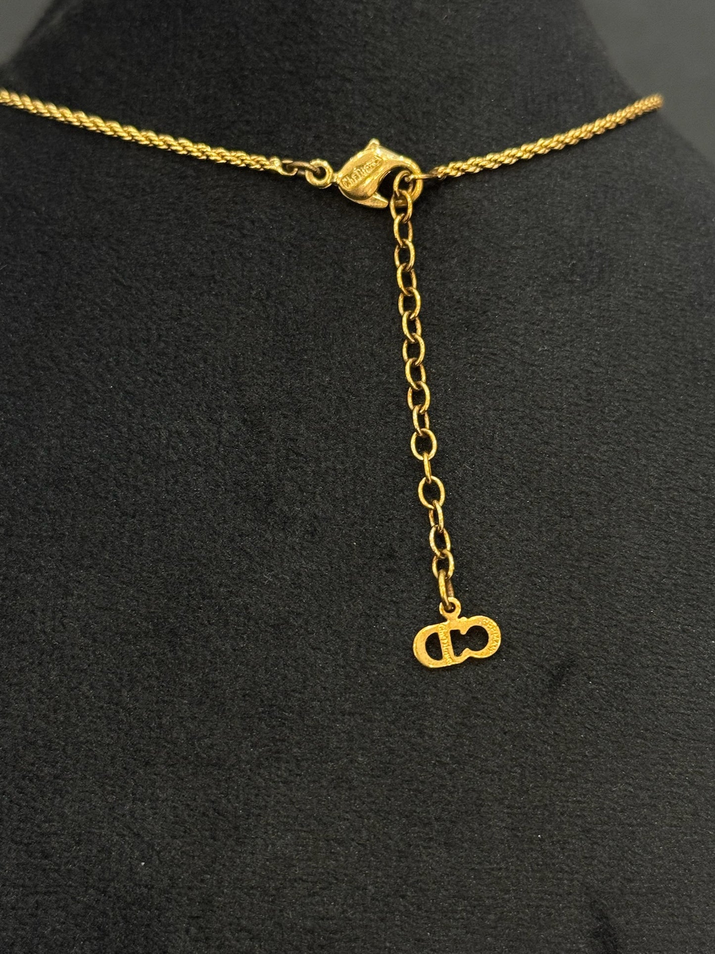 Vintage Dior Black Cabochon & Crystal Oval Pendant Necklace