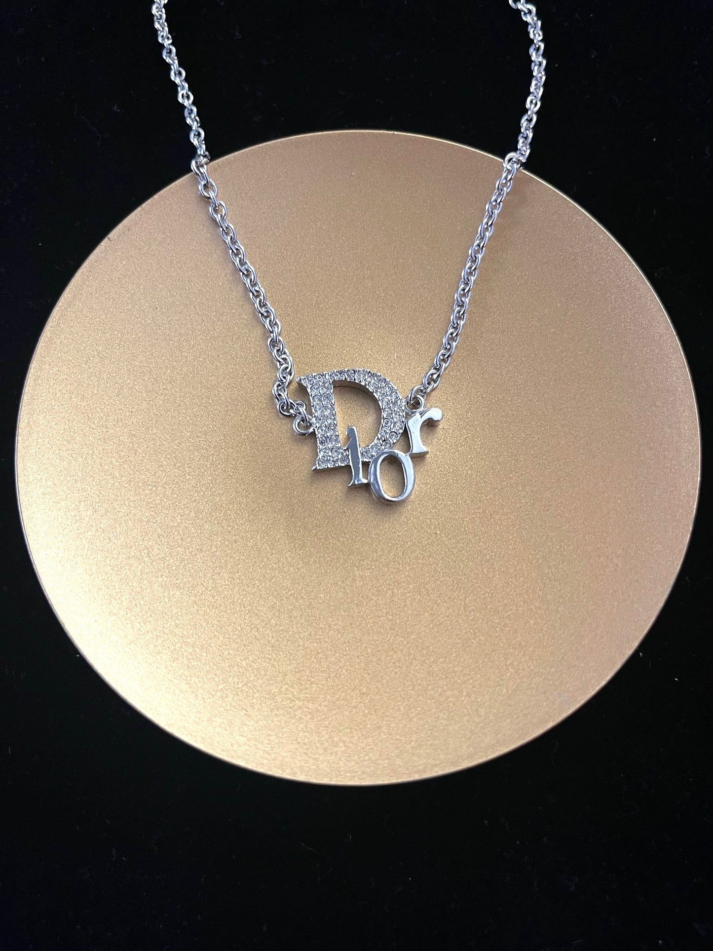 Vintage Dior D Logo Crystal Choker (Silver Tone)