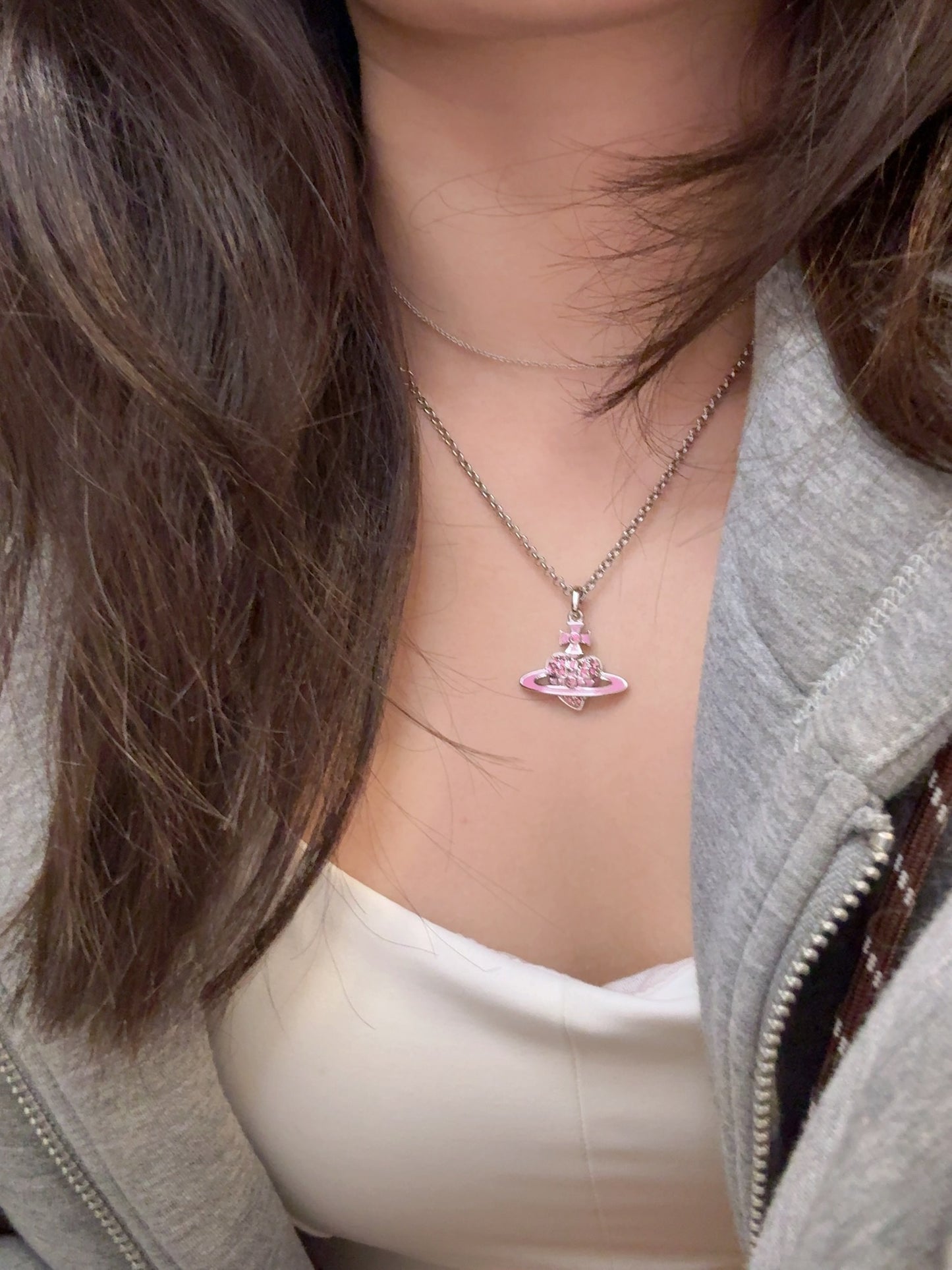 Vivienne Westwood Pink Crystal Orb Pendant Necklace