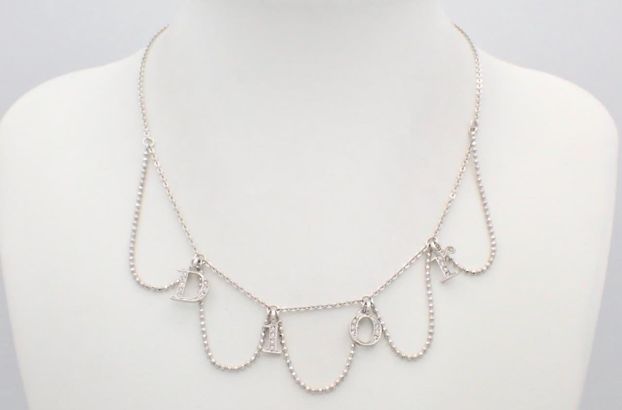 Dior Crystal Logo Multi-Strand Charm Necklace