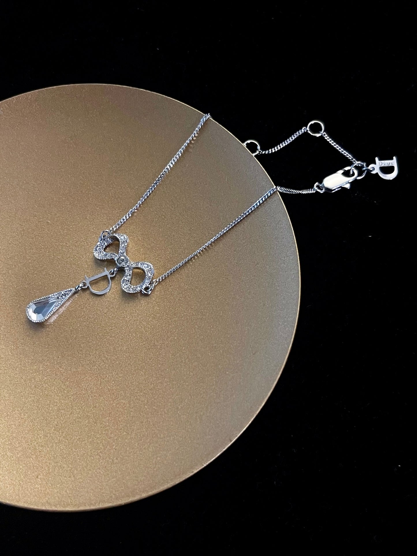 Vintage Dior Crystal Bow Drop Bracelet – Silver Tone