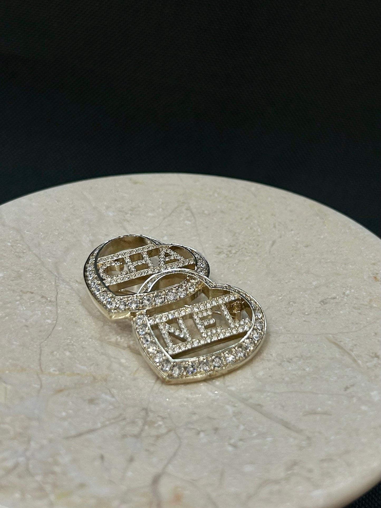 Chanel 2023 Crystal Double Heart CC Brooch