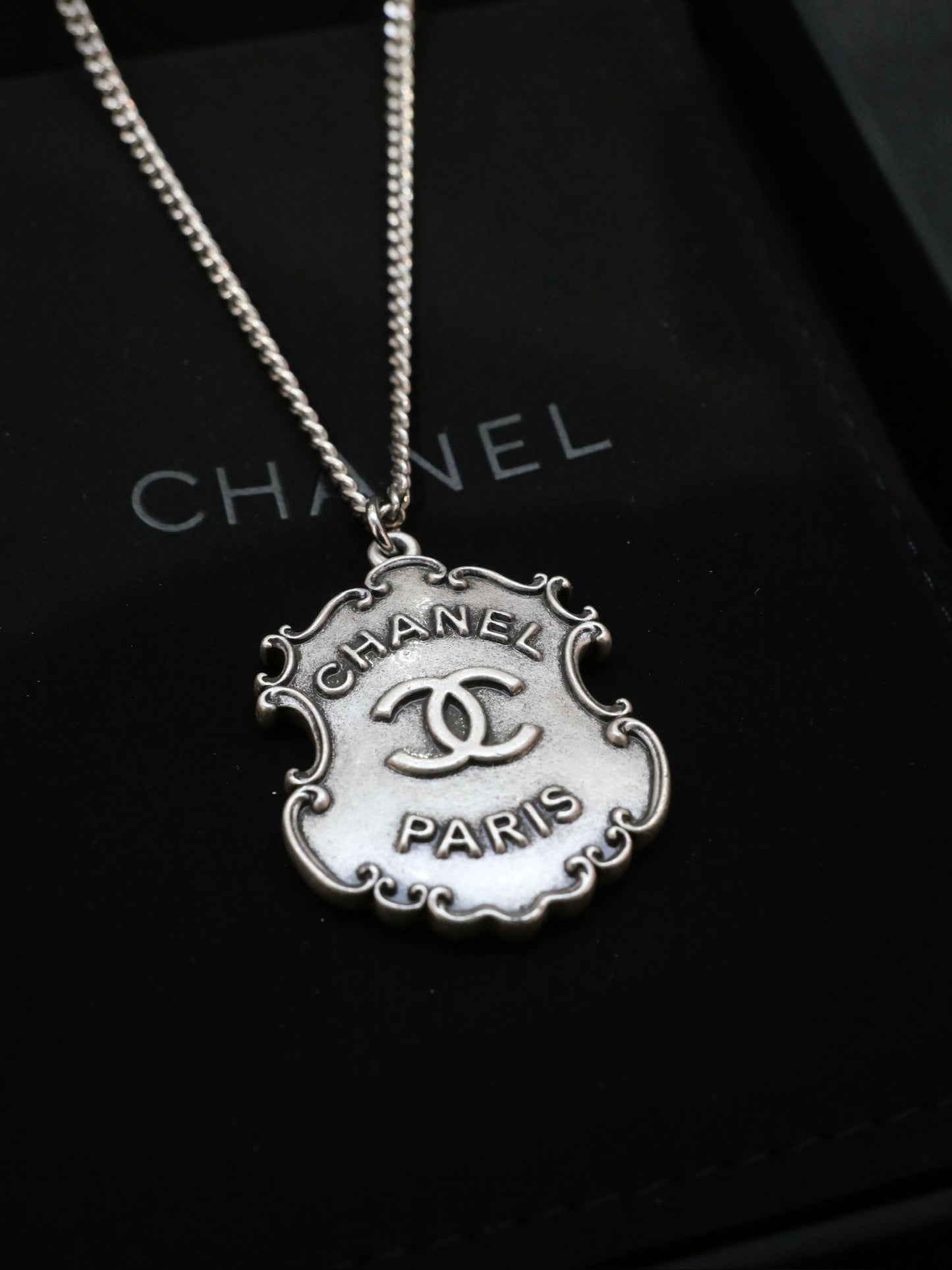 Chanel 2014 Vintage Silver-Tone CC Paris Dallas Medallion Necklace
