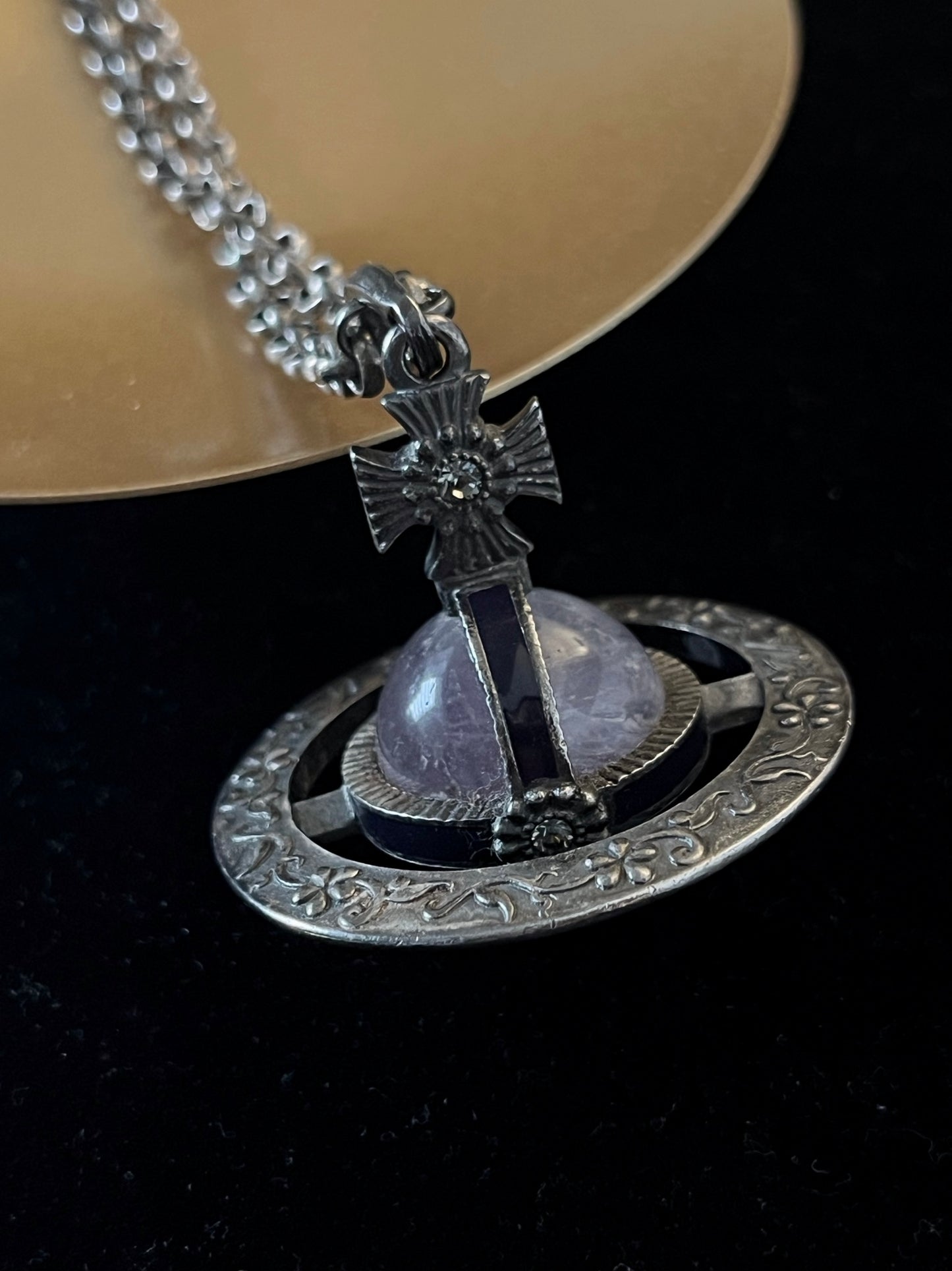 Vintage Vivienne Westwood Amethyst Orb Pendant Necklace – Antique Silver Tone