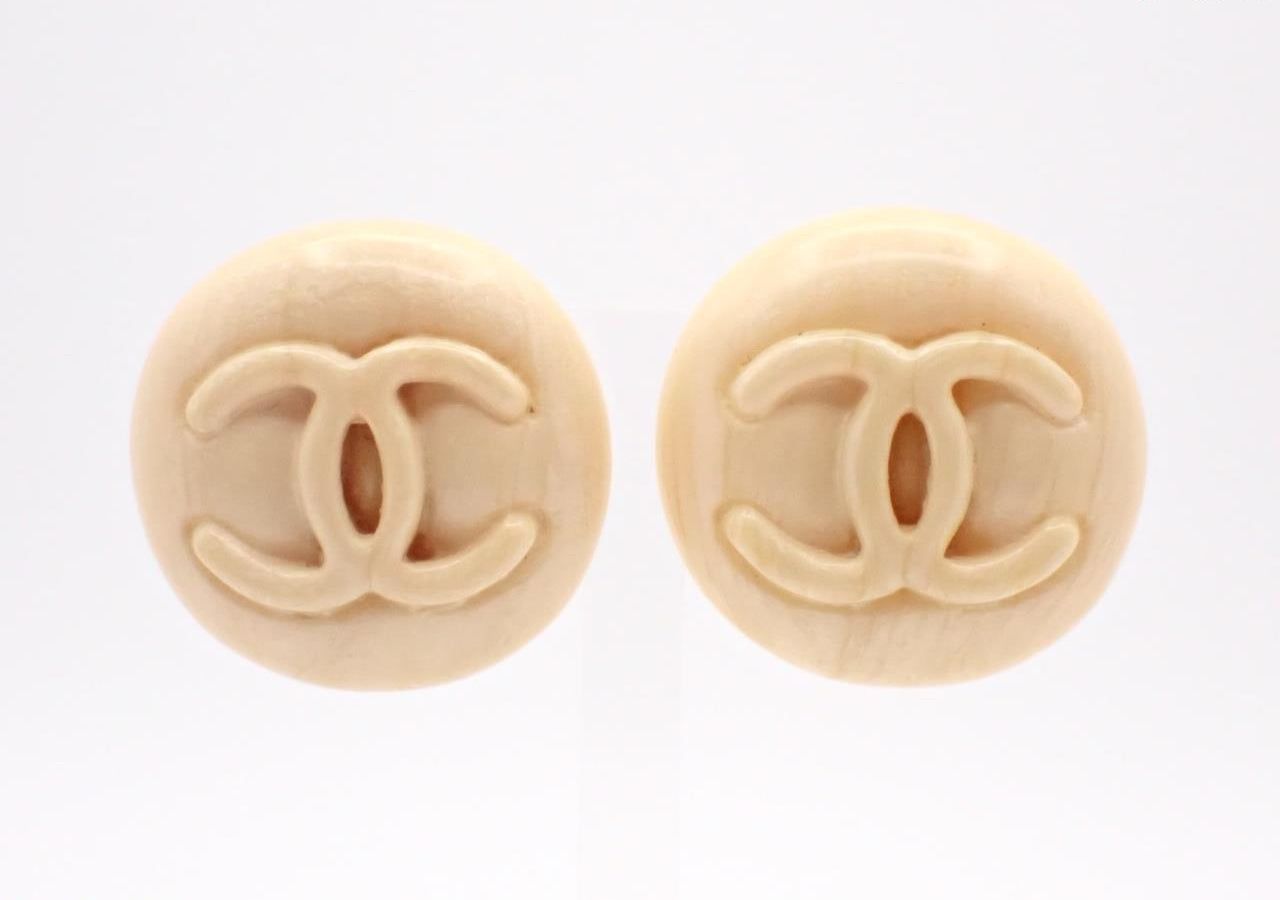 Vintage Chanel 2000s Ivory CC Button Ear Clips