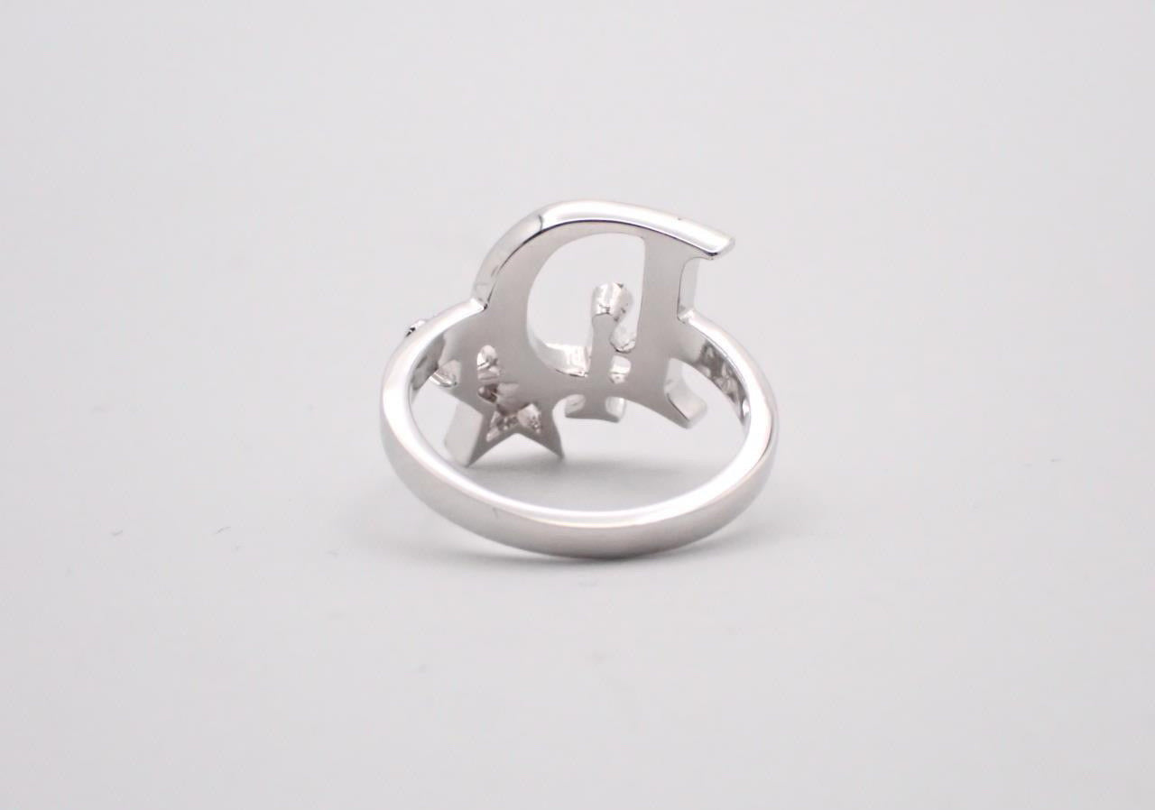 Vintage Dior Silver Star Crystal Logo Ring