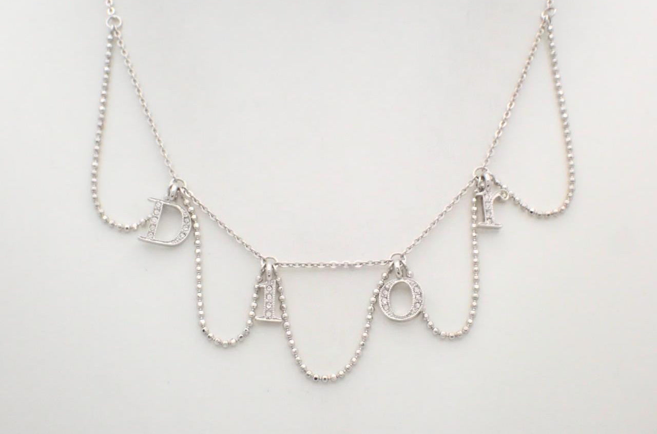 Dior Crystal Logo Multi-Strand Charm Necklace