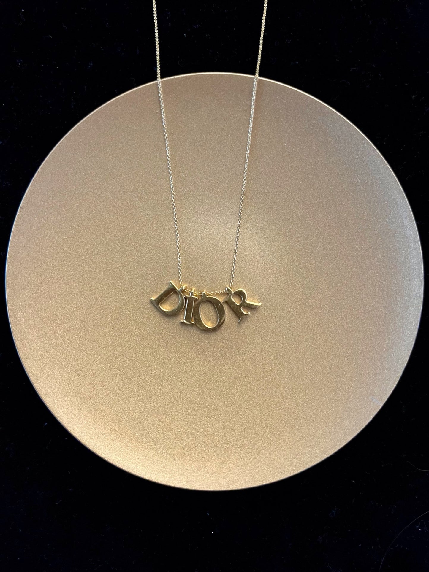 Vintage Dior Logo Letter Necklace – Gold Tone