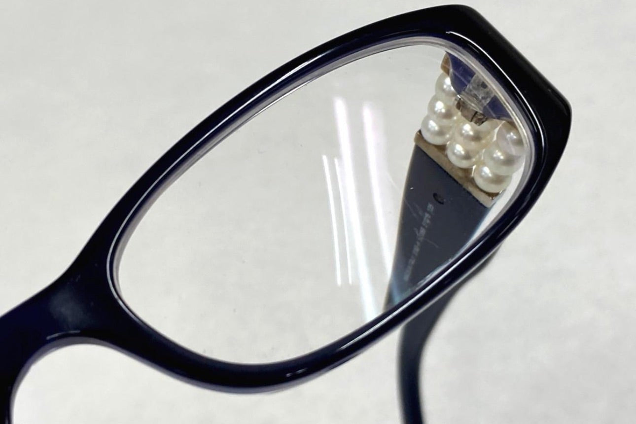 Chanel Vintage Black Slim Frame Glasses with Triple Pearl Detail