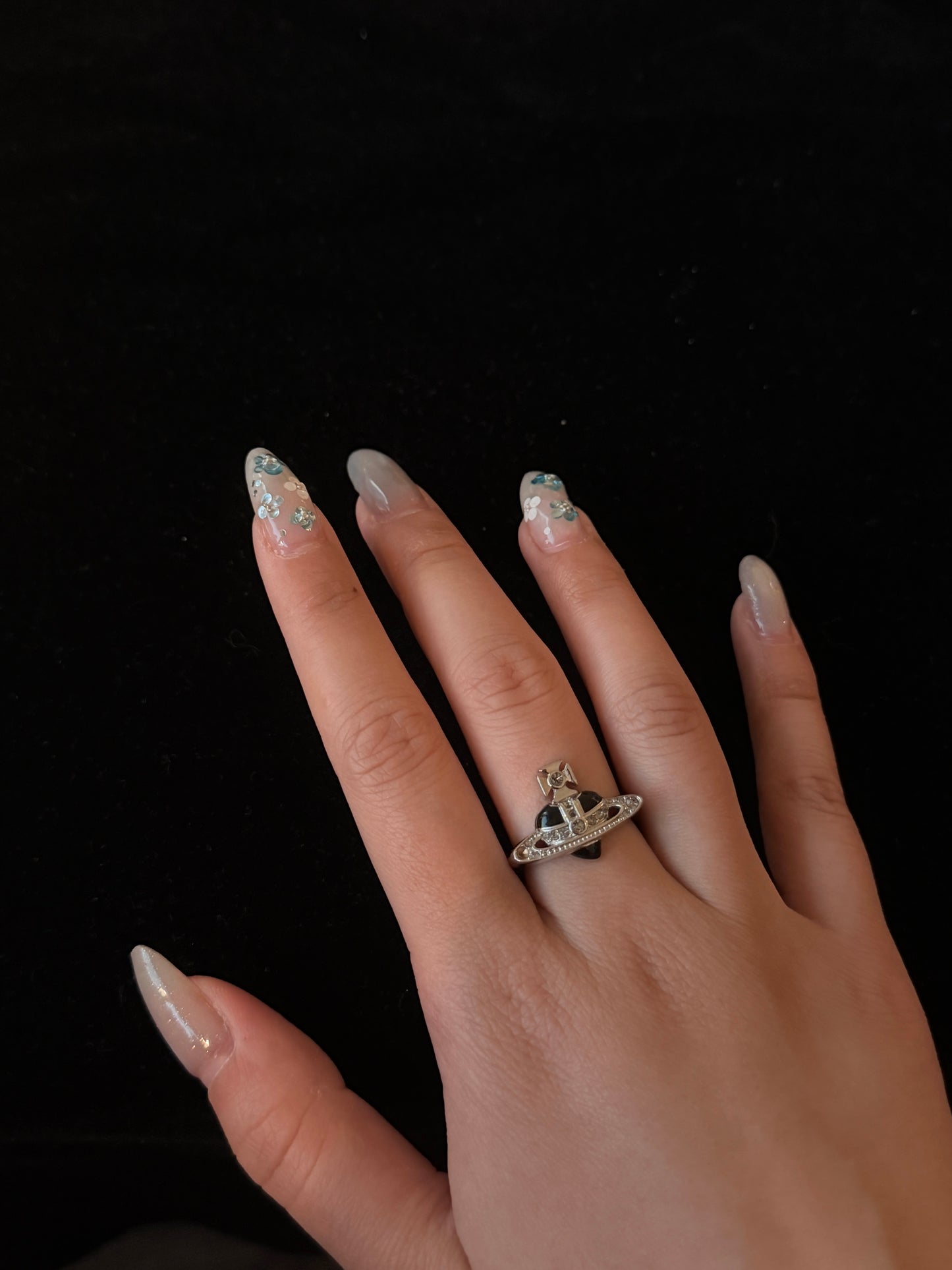 Vivienne Westwood 2010s "Orbit Punk" Crystal-Paved Silver-Tone Orb Ring