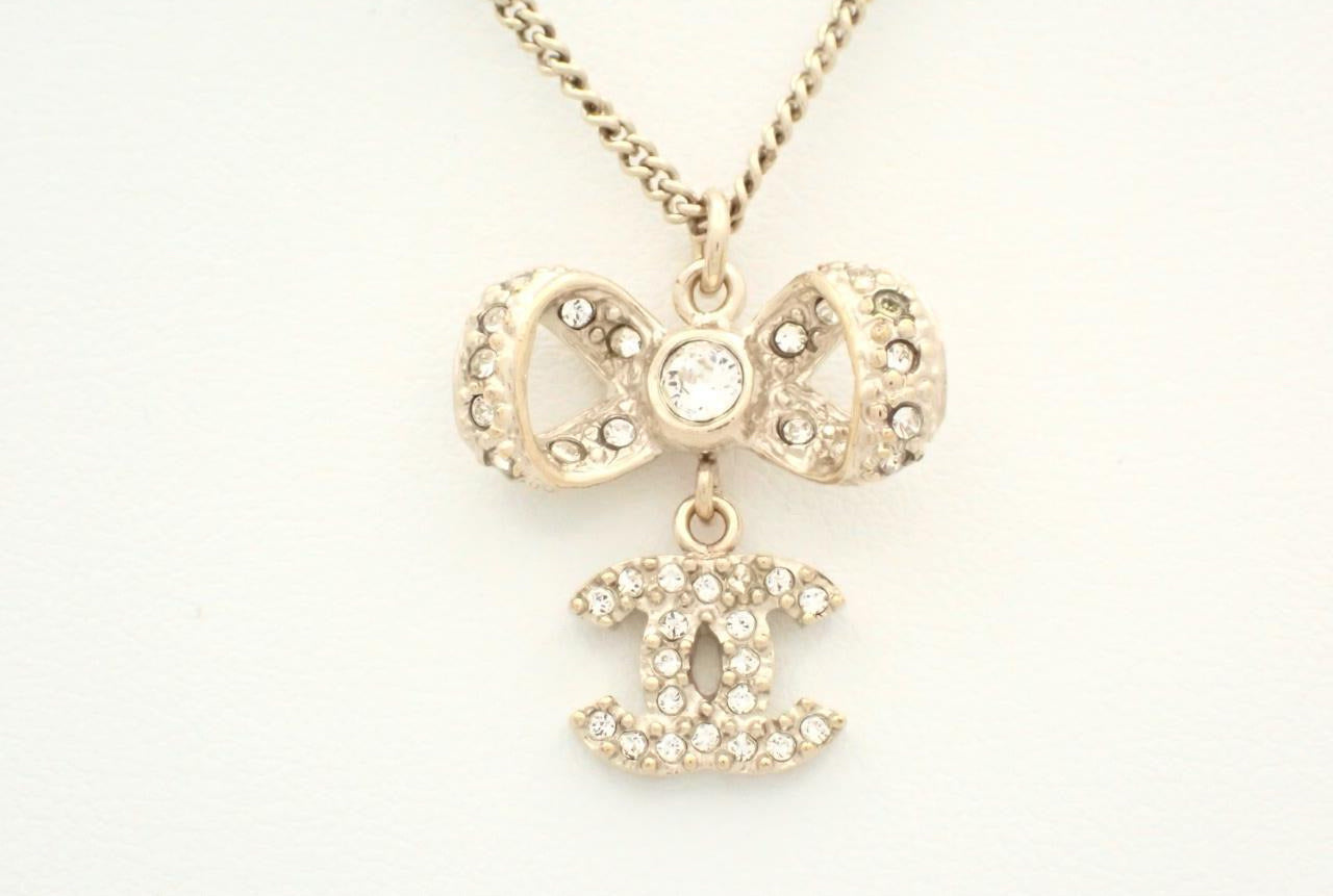 Chanel 2016 Crystal Bow CC Pendant Necklace
